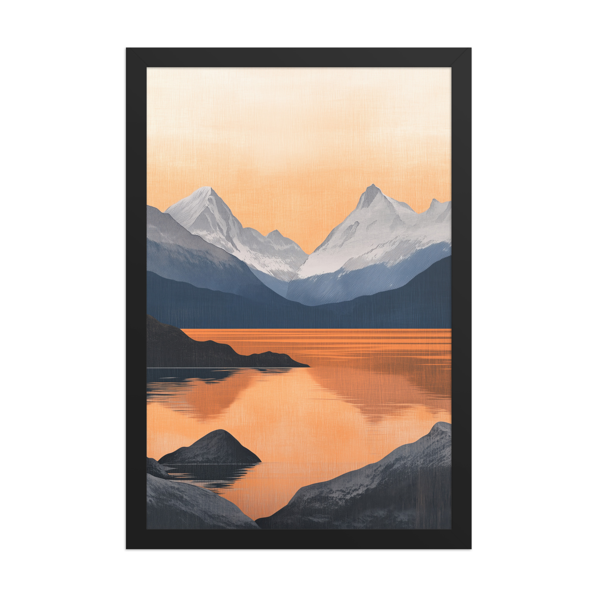 enhanced-matte-paper-framed-poster-in-black-12x18-front-68f87bd825cc7.jpg Nordic Sunset Reflections — Serene Mountain Lake Panorama Landscape Wall Art — Framed Poster - Image 4