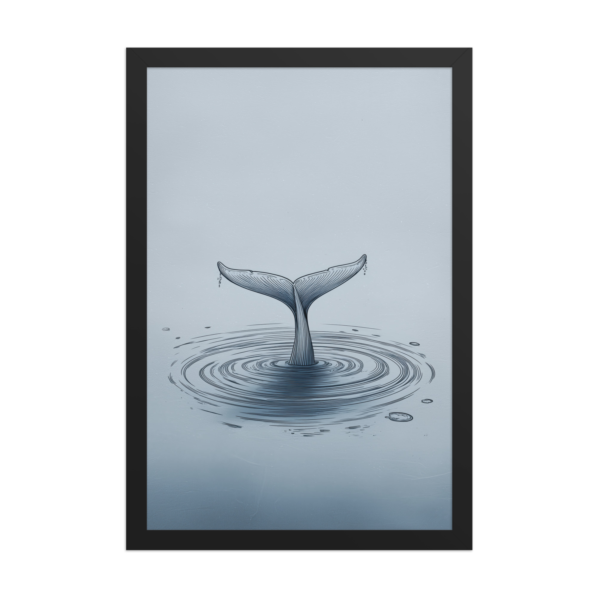 enhanced-matte-paper-framed-poster-in-black-12x18-front-68f8b841e17e4.jpg Ripple Beneath – Whale Tail Surfacing Minimal Ocean Wall Art in Cool Blues — Framed Poster - Image 5
