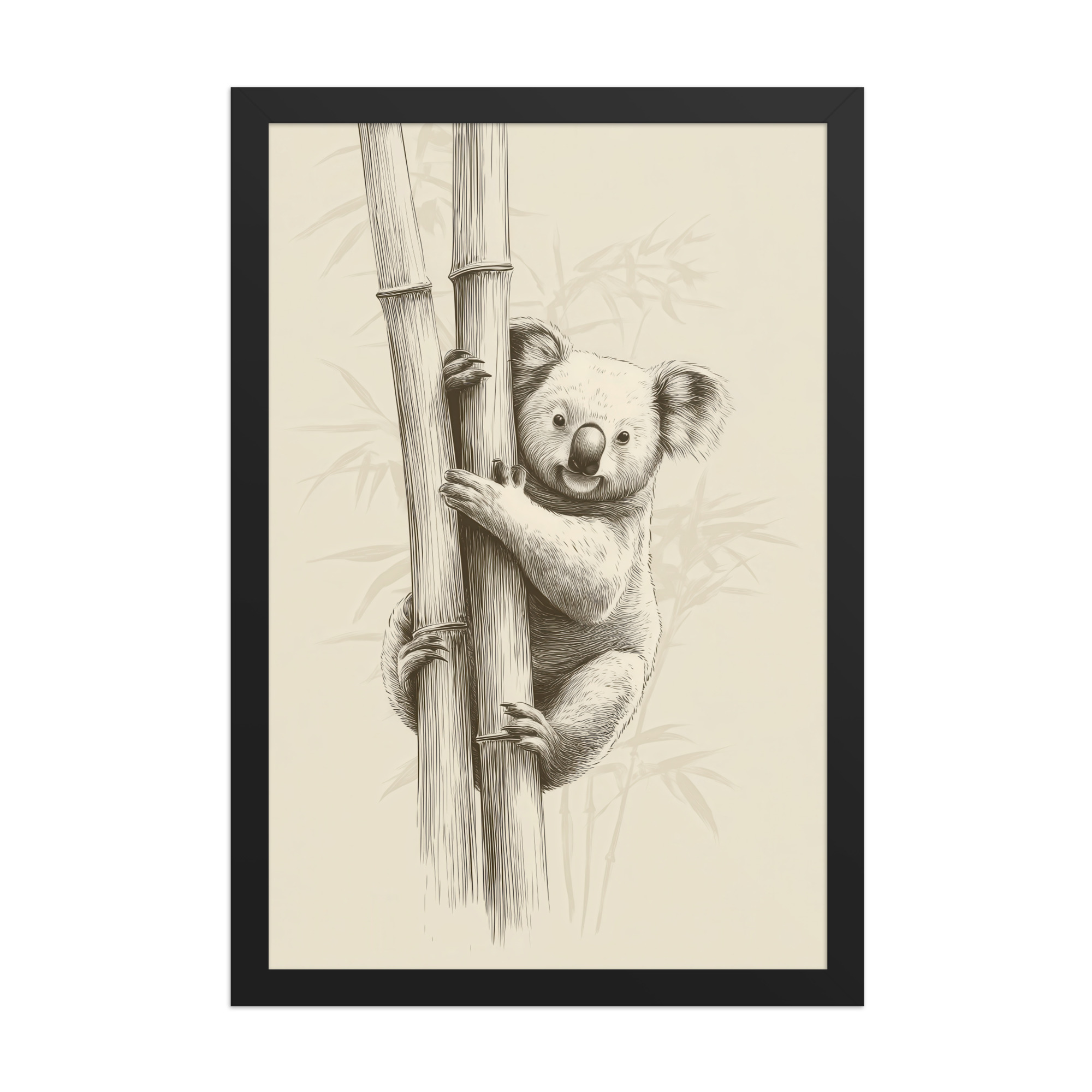 enhanced-matte-paper-framed-poster-in-black-12x18-front-68f8bef311fa6.jpg Koala Bamboo I — Koala Illustration in Warm Neutrals Wall Decor — Framed Poster - Image 5