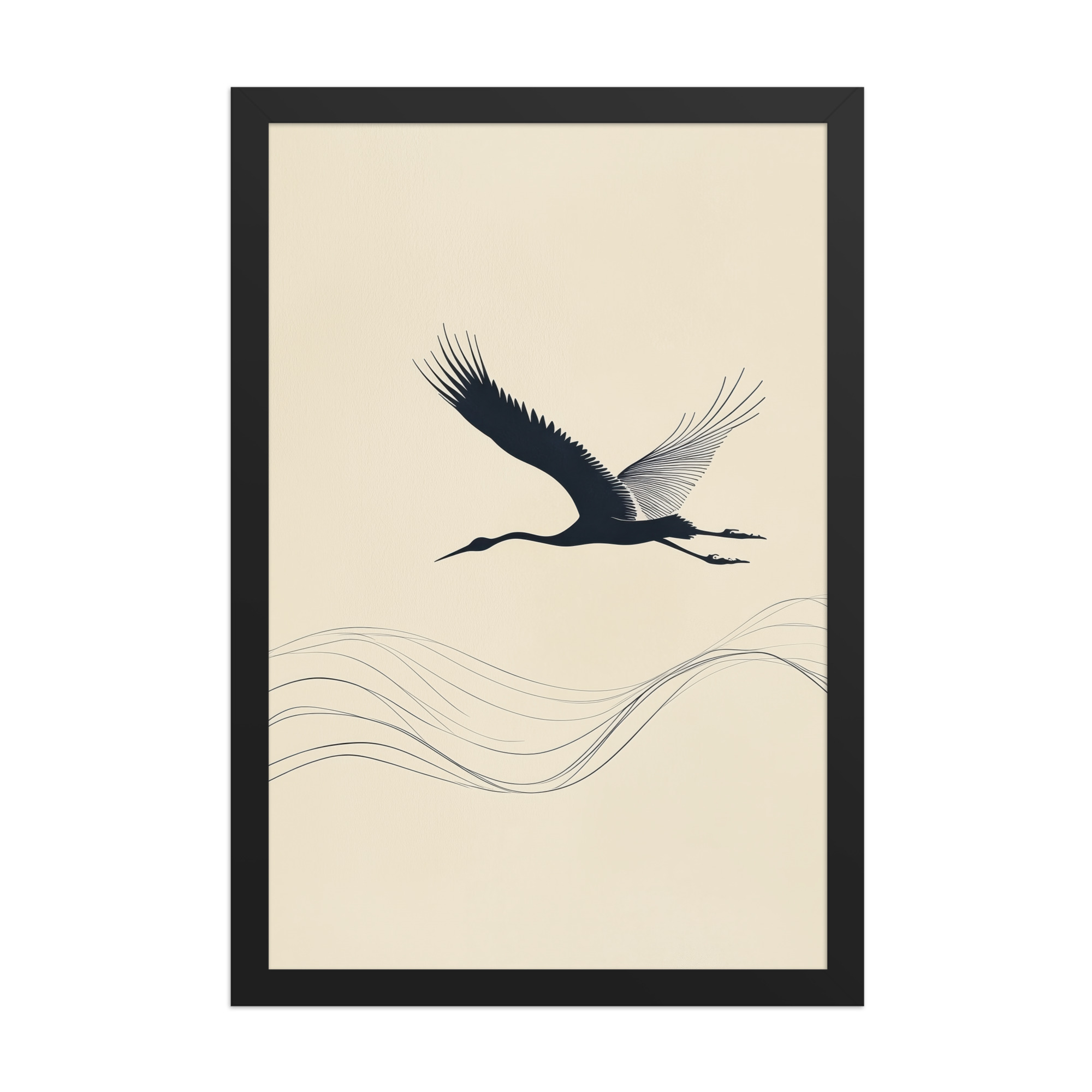 enhanced-matte-paper-framed-poster-in-black-12x18-front-68f8ffc05038e.jpg Graceful Ascent — Minimal Crane Silhouette with Flowing Lines Wall Decor — Framed Poster - Image 5