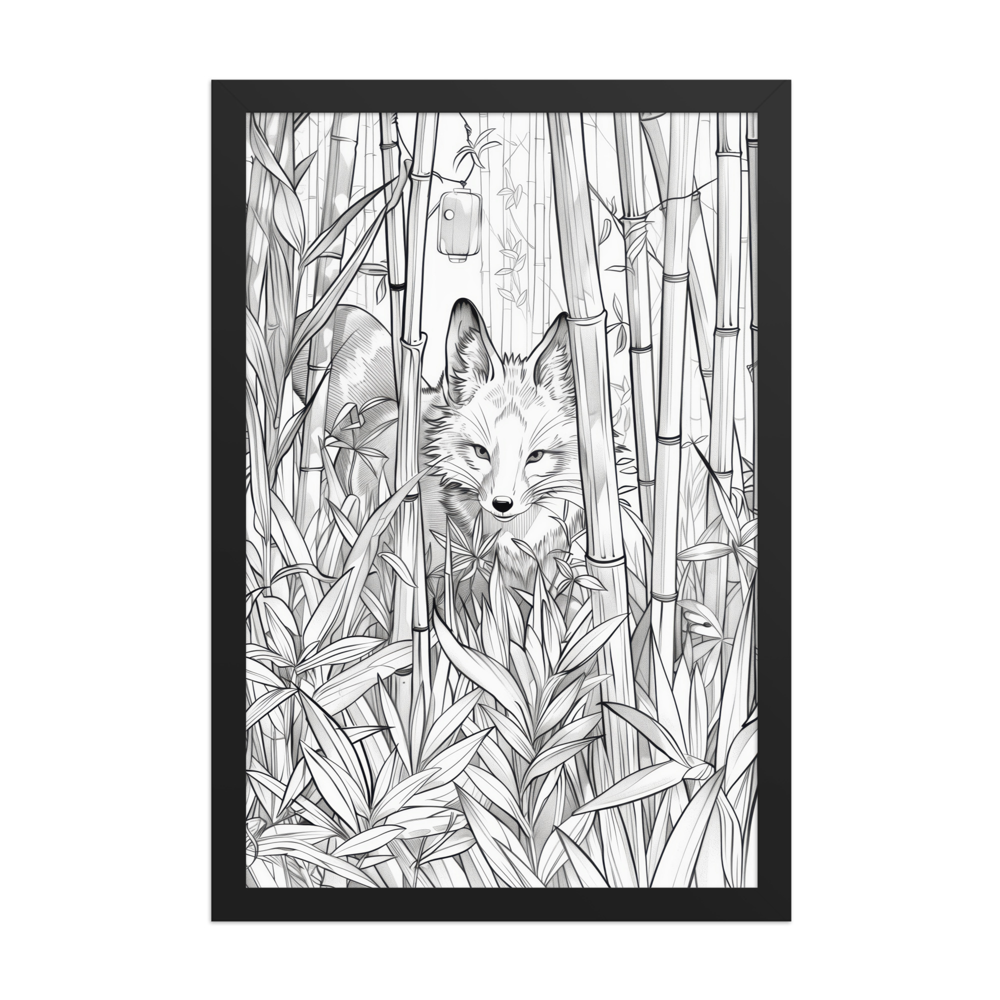 enhanced-matte-paper-framed-poster-in-black-12x18-front-68f903bc1585b.jpg Fox Spirit in Bamboo Forest — Fox Among Bamboo Wall Decor — Framed Poster - Image 5
