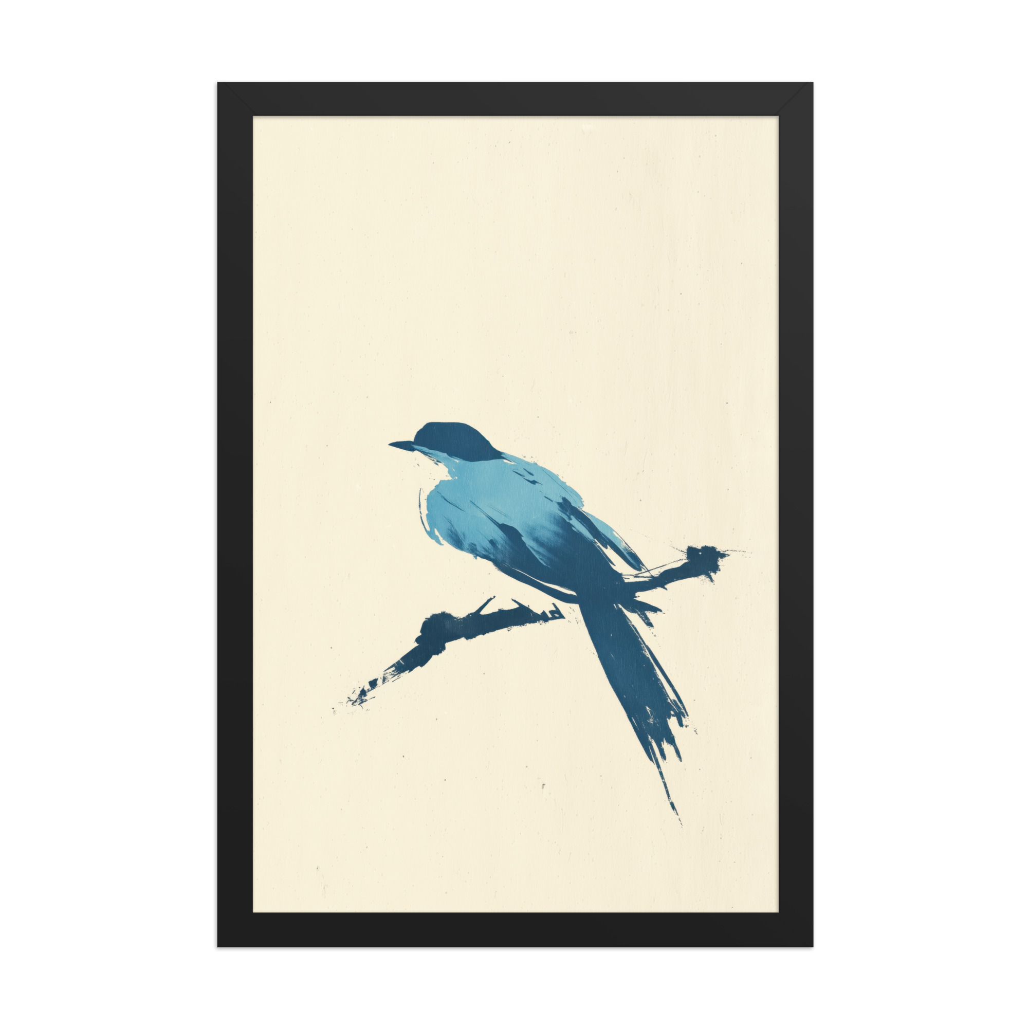 enhanced-matte-paper-framed-poster-in-black-12x18-front-68f906d591b9f.jpg Bluebird Perch — Minimal Brush Bird on Branch Wall Decor — Framed Poster - Image 5