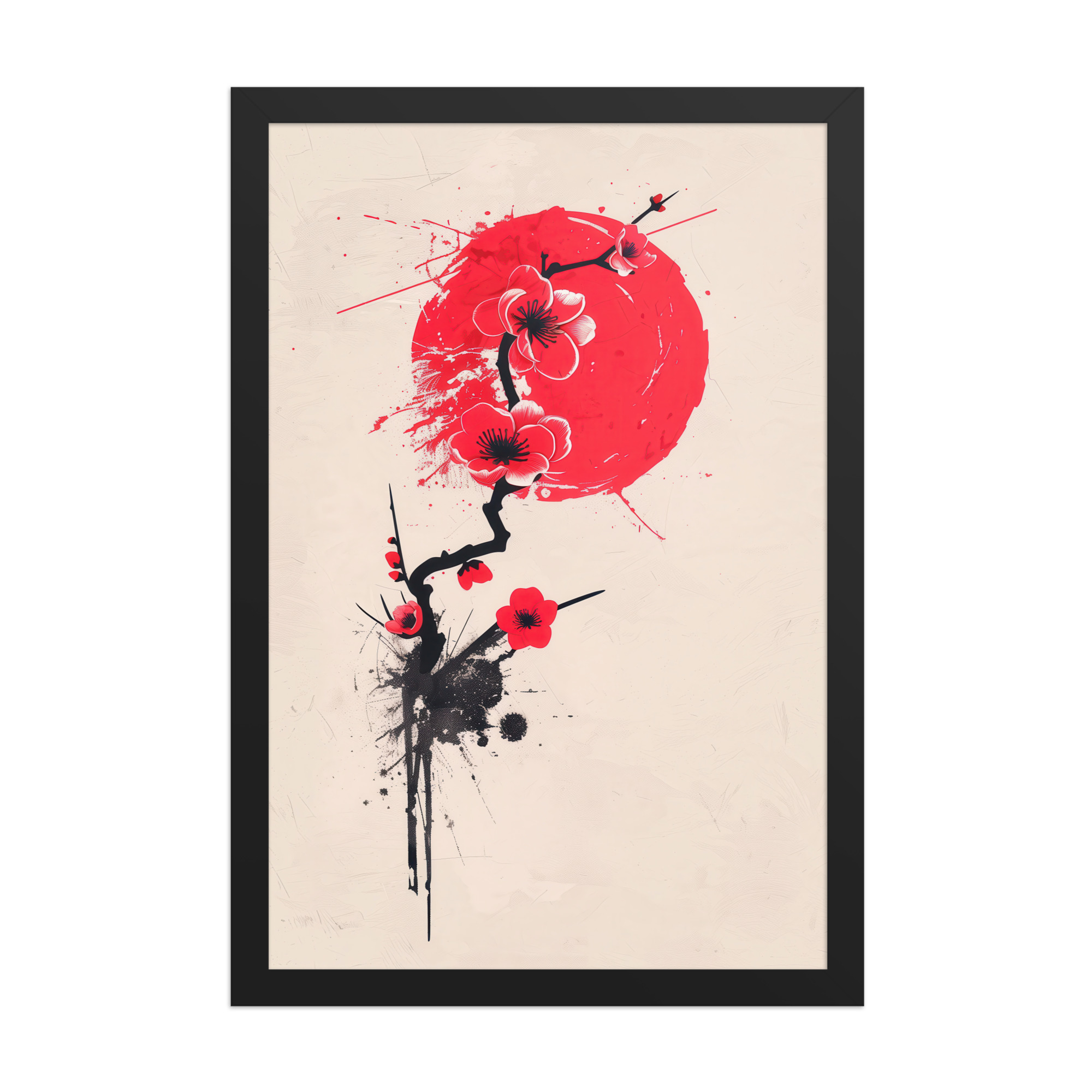 enhanced-matte-paper-framed-poster-in-black-12x18-front-68f91b70478ed.jpg Crimson Blossoms — Calligraphy Cherry Branch Japandi Wall Art — Framed Poster - Image 5