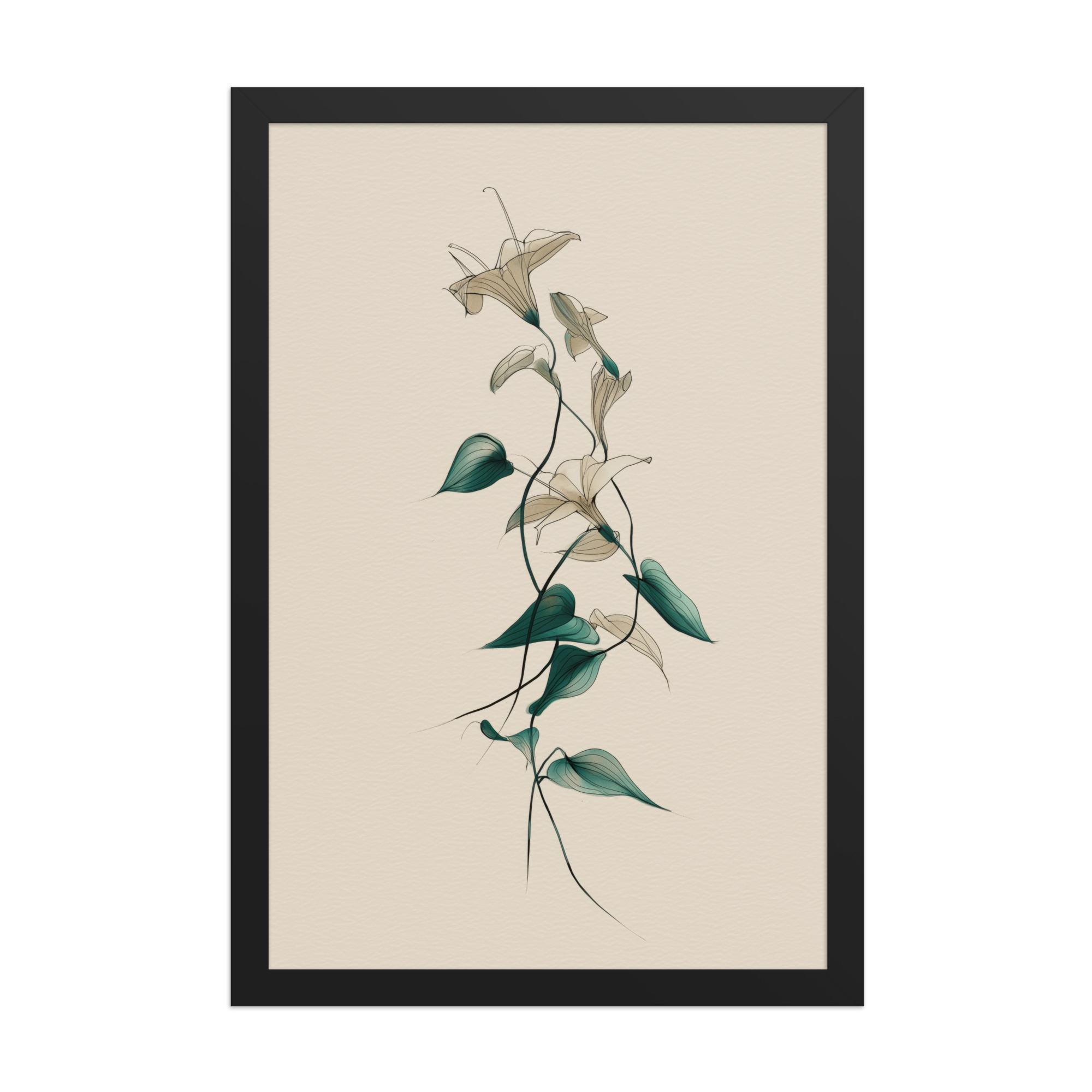 enhanced-matte-paper-framed-poster-in-black-12x18-front-68f91e0a47e41.jpg Lily Flow — Japandi Floral Line-Art Decor Lilies — Framed Poster - Image 5
