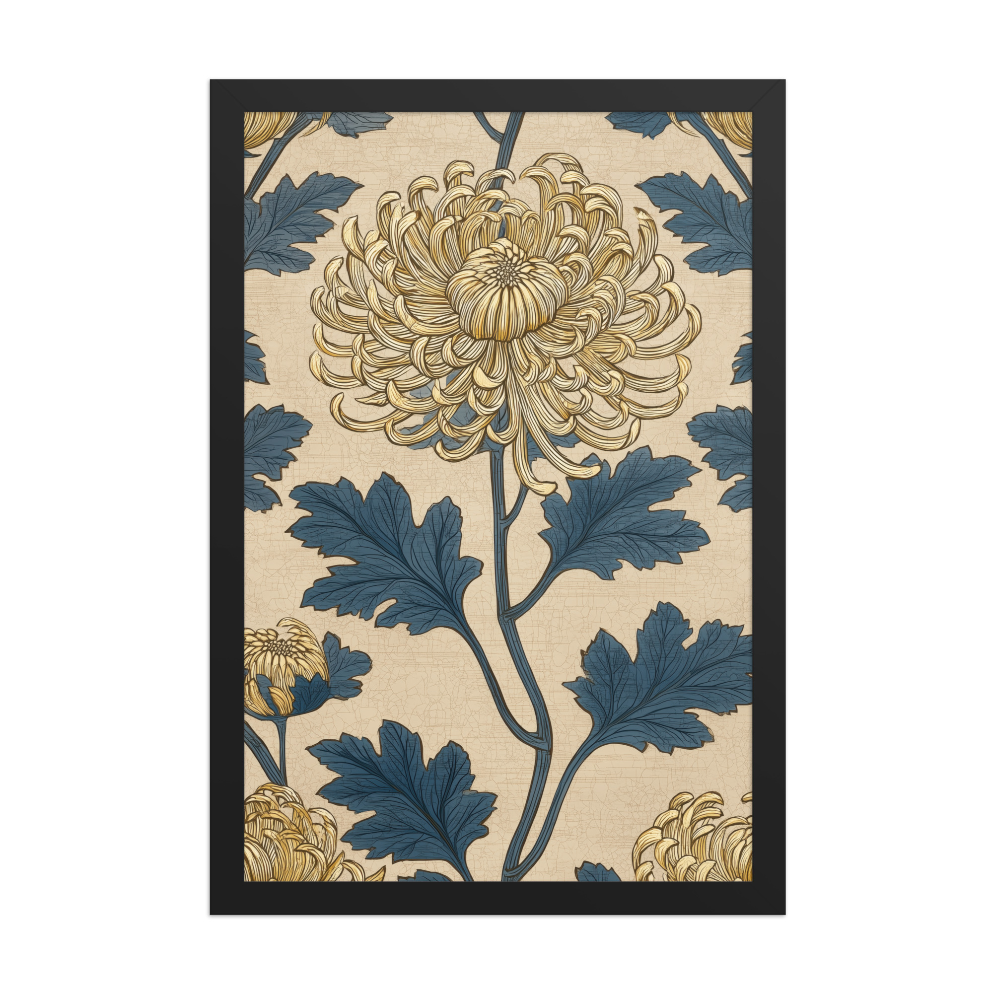 enhanced-matte-paper-framed-poster-in-black-12x18-front-68f91ec4733b5.jpg Golden Chrysanthemum — Blue & Gold Botanical Wall Decor — Framed Poster - Image 5