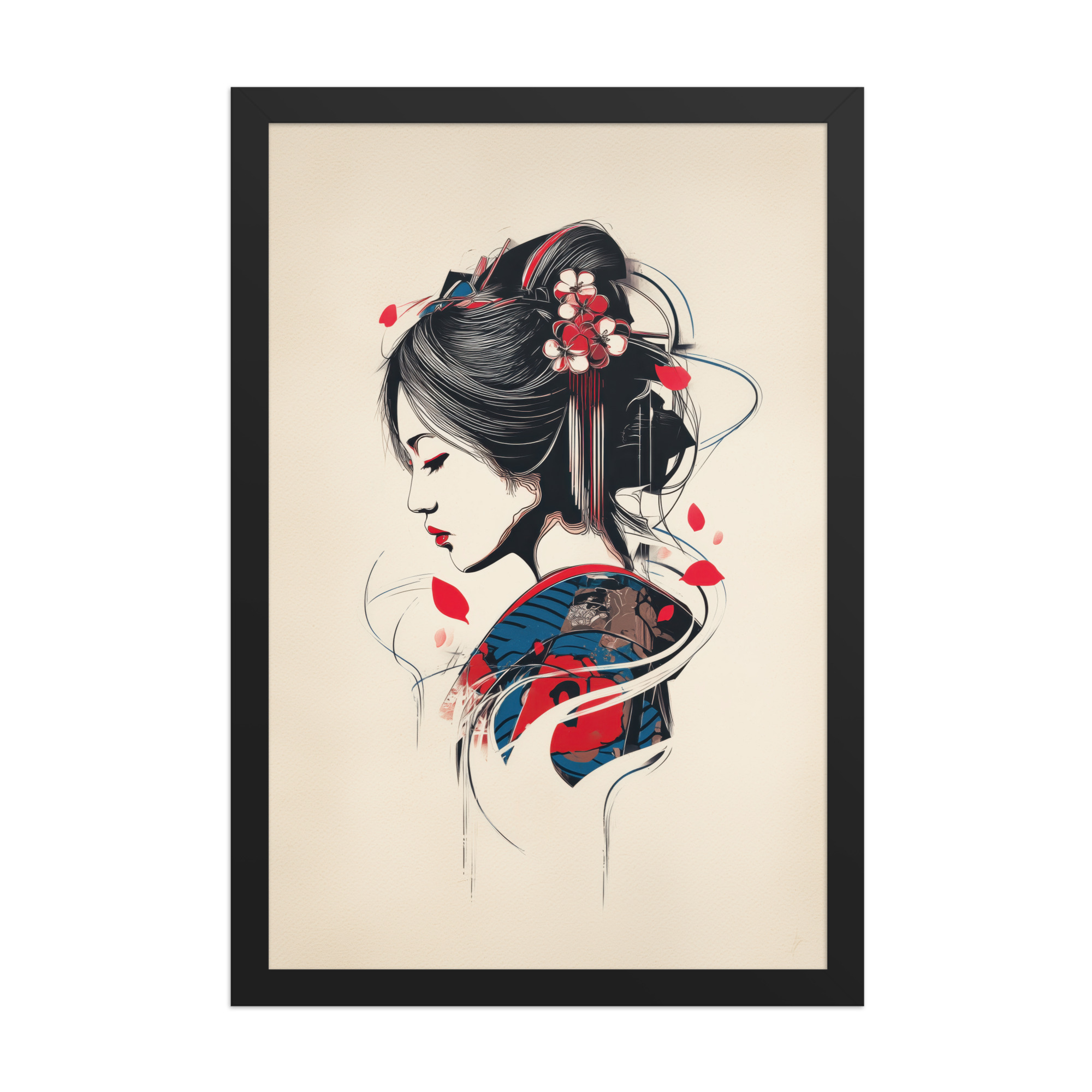 enhanced-matte-paper-framed-poster-in-black-12x18-front-68f9cc1143fcc.jpg Petals of Silence — Ukiyo-e Inspired Geisha Illustration Wall Art — Framed Poster - Image 5