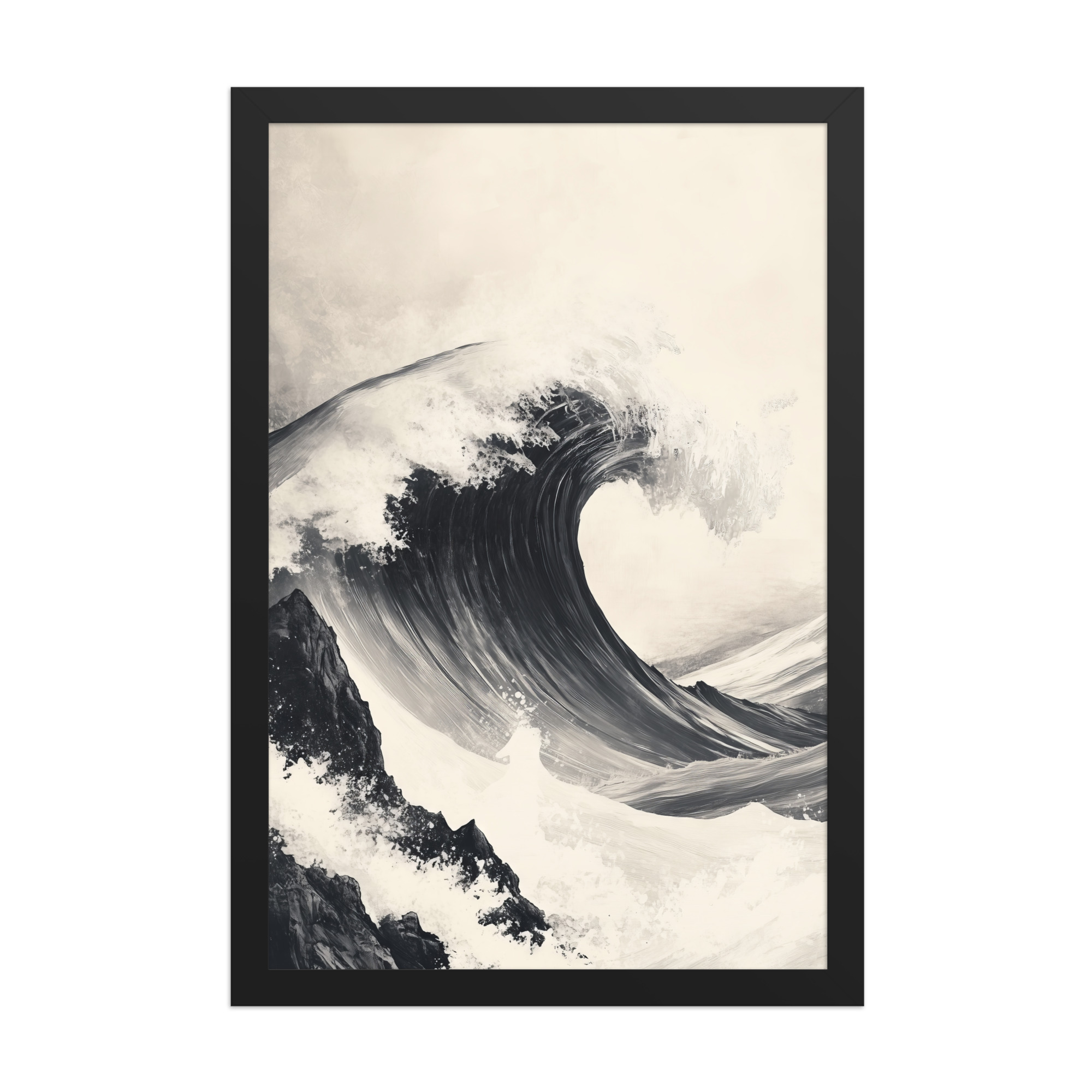 enhanced-matte-paper-framed-poster-in-black-12x18-front-68f9cd956efa4.jpg Tidal Harmony — Japanese Wave Minimal Seascape Wall Art — Framed Poster - Image 4