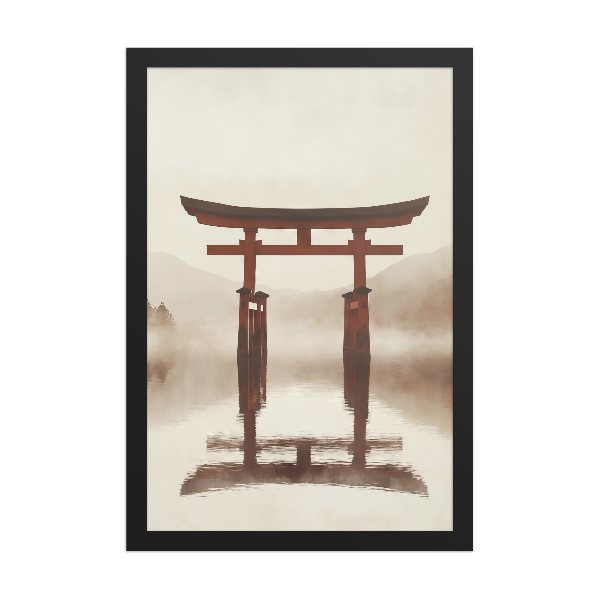 enhanced-matte-paper-framed-poster-in-black-12x18-front-68f9cfe670f84.jpg Torii Reflections — Minimal Misty Lake Wall Art — Framed Poster - Image 5