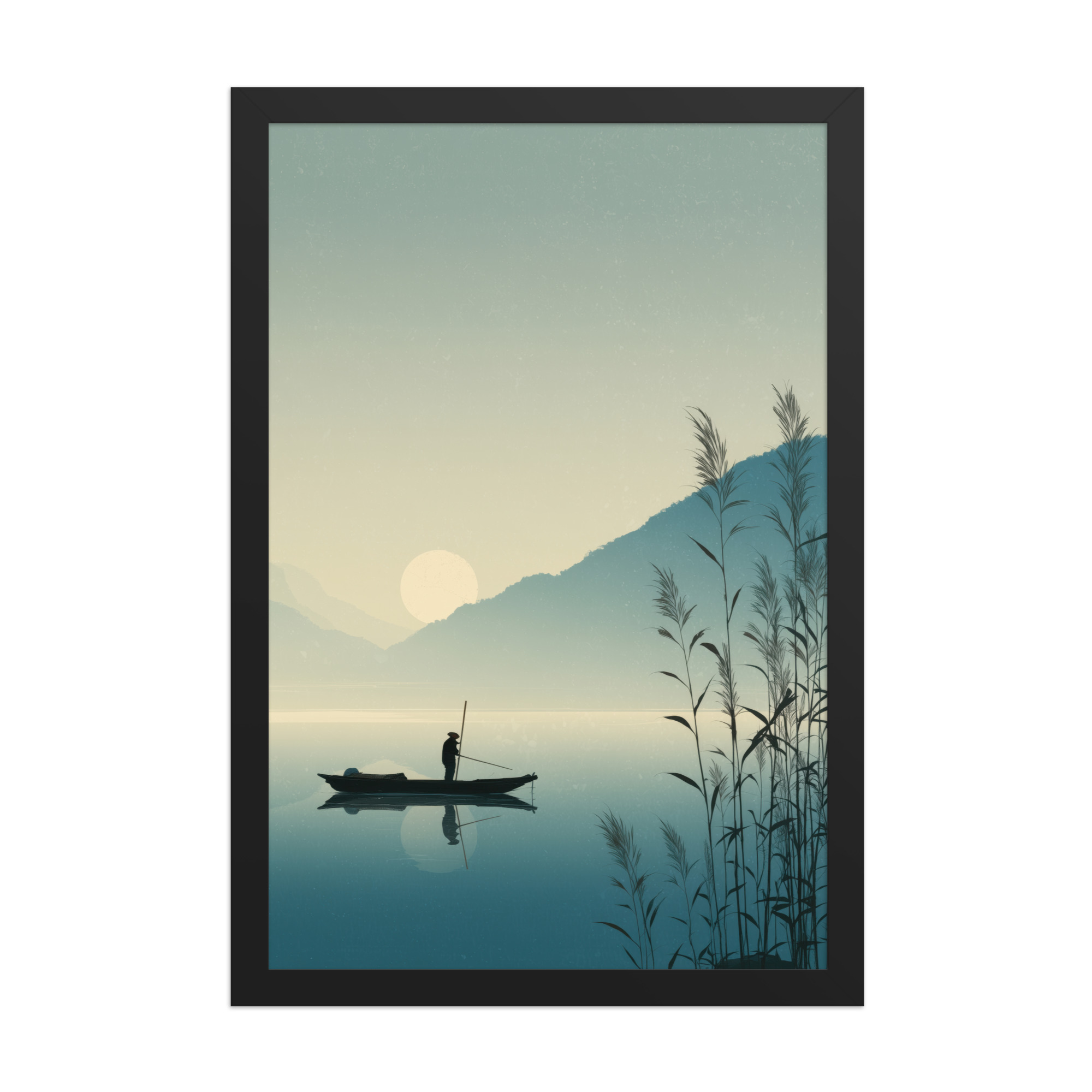 enhanced-matte-paper-framed-poster-in-black-12x18-front-68f9d005760c6.jpg Twilight Fisherman — Zen Lake Landscape Wall Art — Framed Poster - Image 2