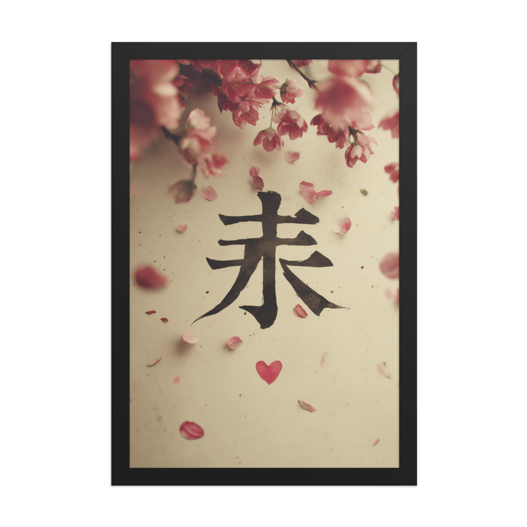 enhanced-matte-paper-framed-poster-in-black-12x18-front-68f9d29a64f05.jpg Sakura Love — Cherry Blossom, Japanese Calligraphy Wall Decor — Framed Poster - Image 5