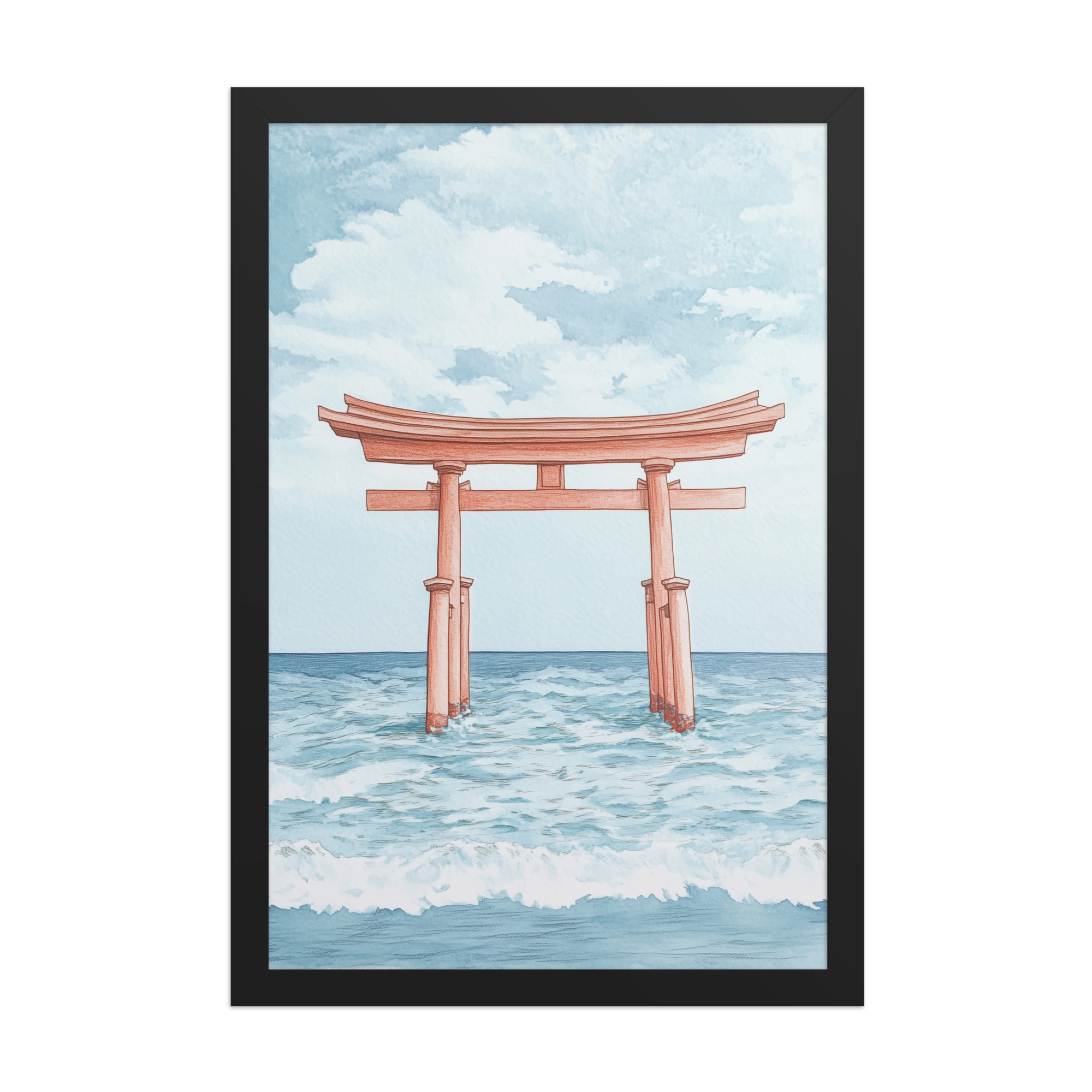 enhanced-matte-paper-framed-poster-in-black-12x18-front-68f9d2fcce856.jpg Torii Gate Waves — Coastal Shinto Shrine Wall Decor — Framed Poster - Image 5