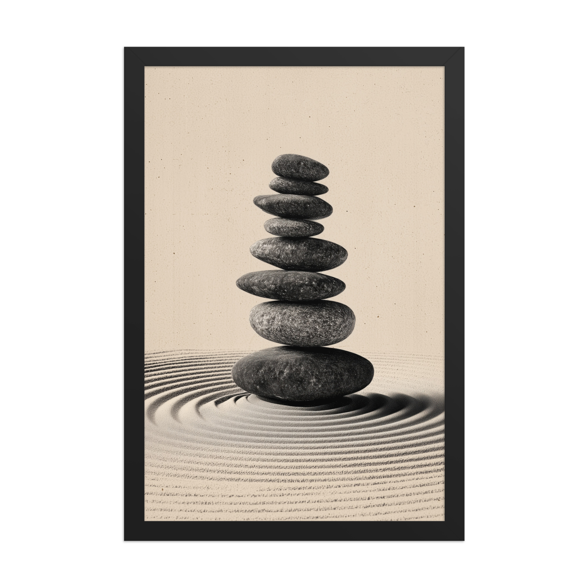 enhanced-matte-paper-framed-poster-in-black-12x18-front-68f9e460bfe40.jpg Balanced Stillness – Stacked Stones I Neutral Zen Stones Wall Art – Framed Poster - Image 5