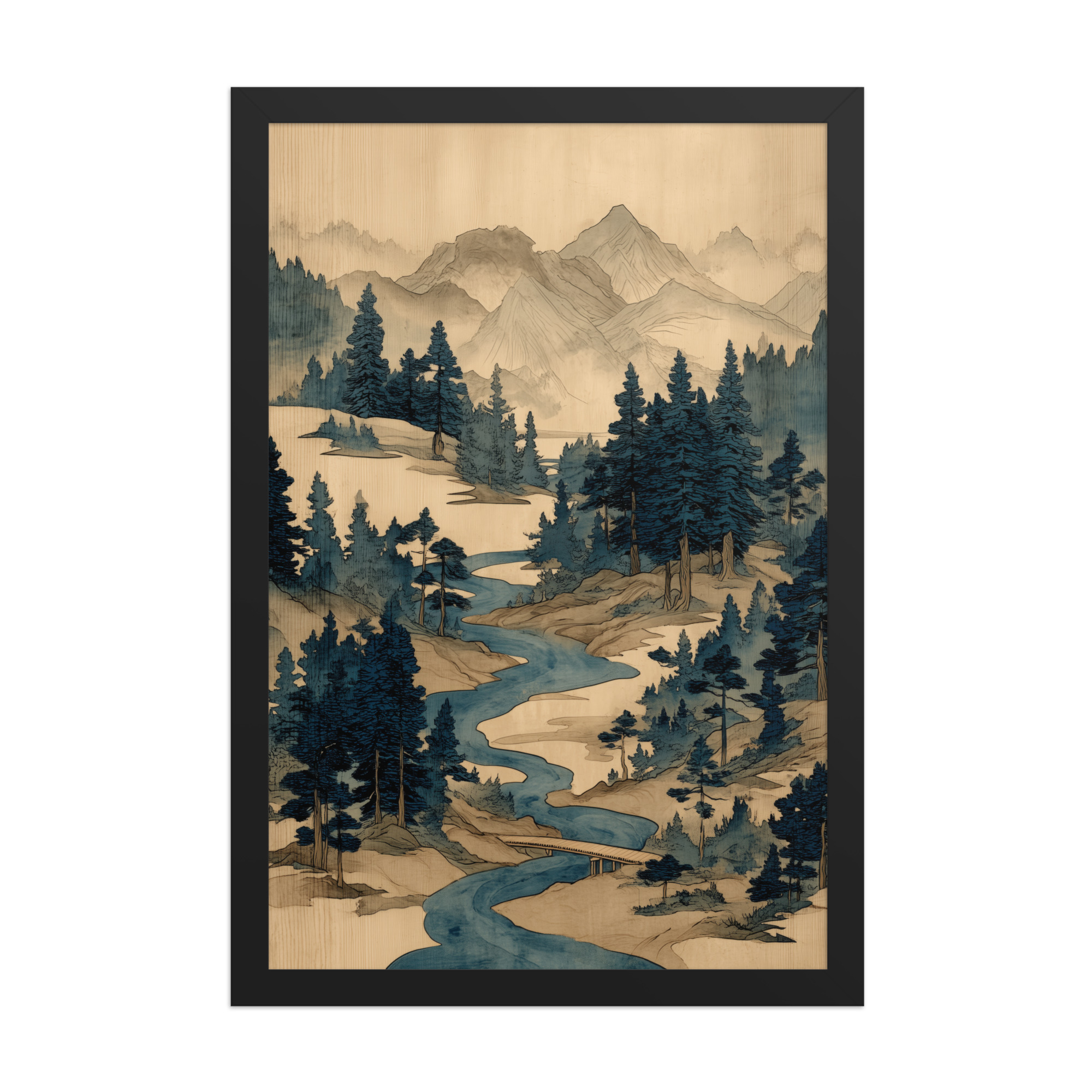 enhanced-matte-paper-framed-poster-in-black-12x18-front-68f9f793e0743.jpg Winding River Pines – Ukiyo-e Mountain Stream Landscape Wall Art – Framed Poster - Image 5