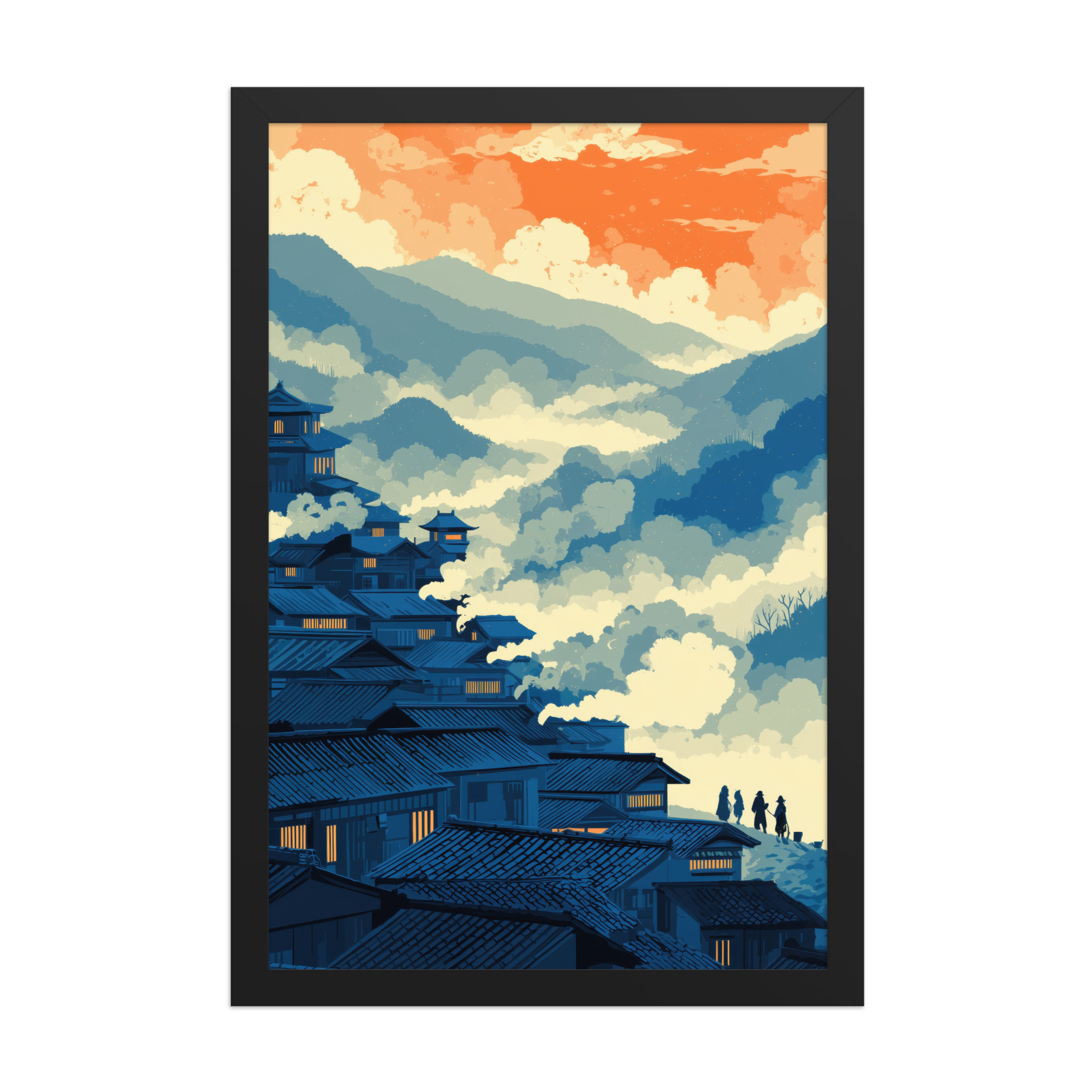 enhanced-matte-paper-framed-poster-in-black-12x18-front-68f9f80710a93.jpg Twilight Over Hillside Village – Ukiyo-e Wall Art Print – Framed Poster - Image 4