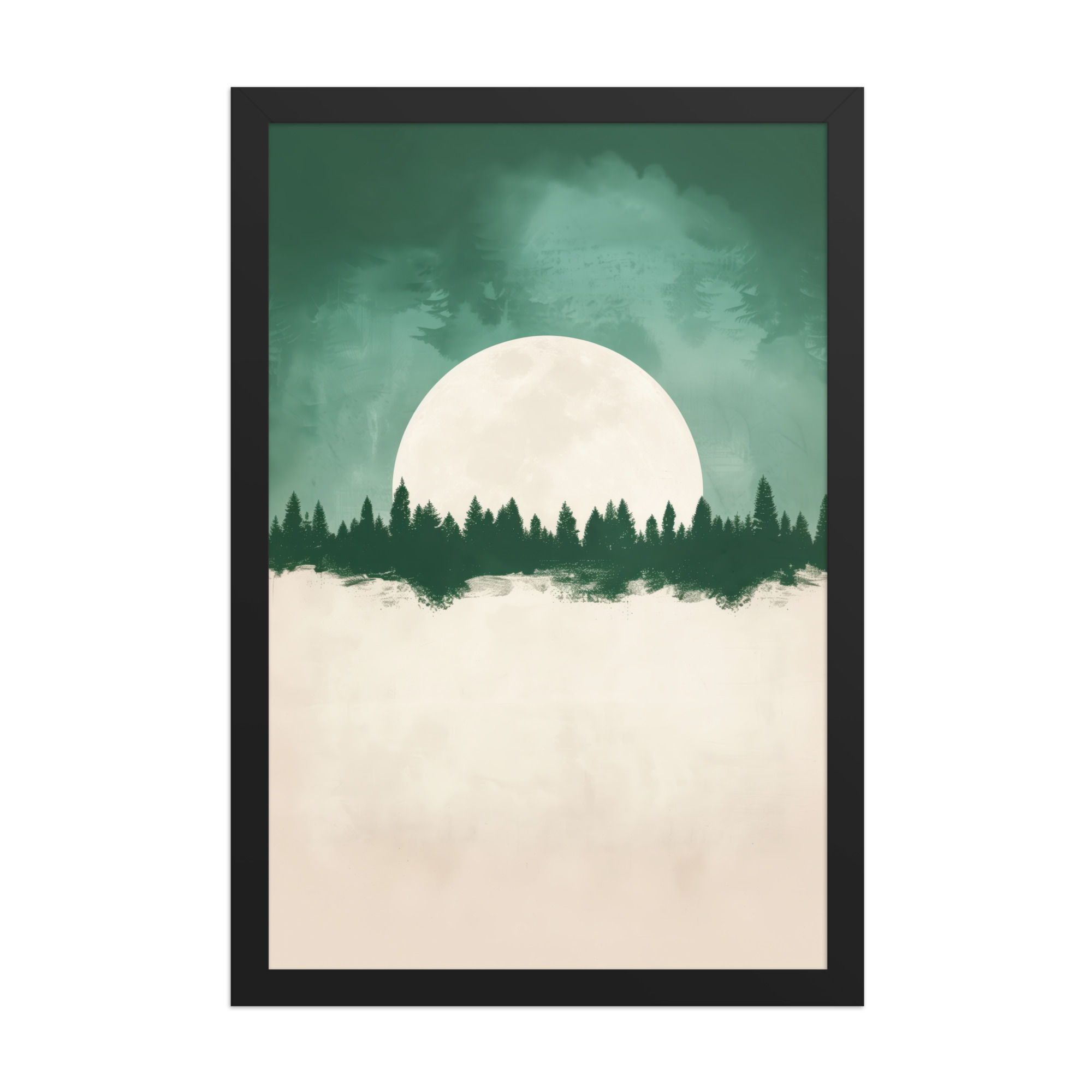 enhanced-matte-paper-framed-poster-in-black-12x18-front-68f9fe4f644e2.jpg Forest Glow Under a Full Moon — Minimal Landscape Wall Decor — Framed Poster - Image 4