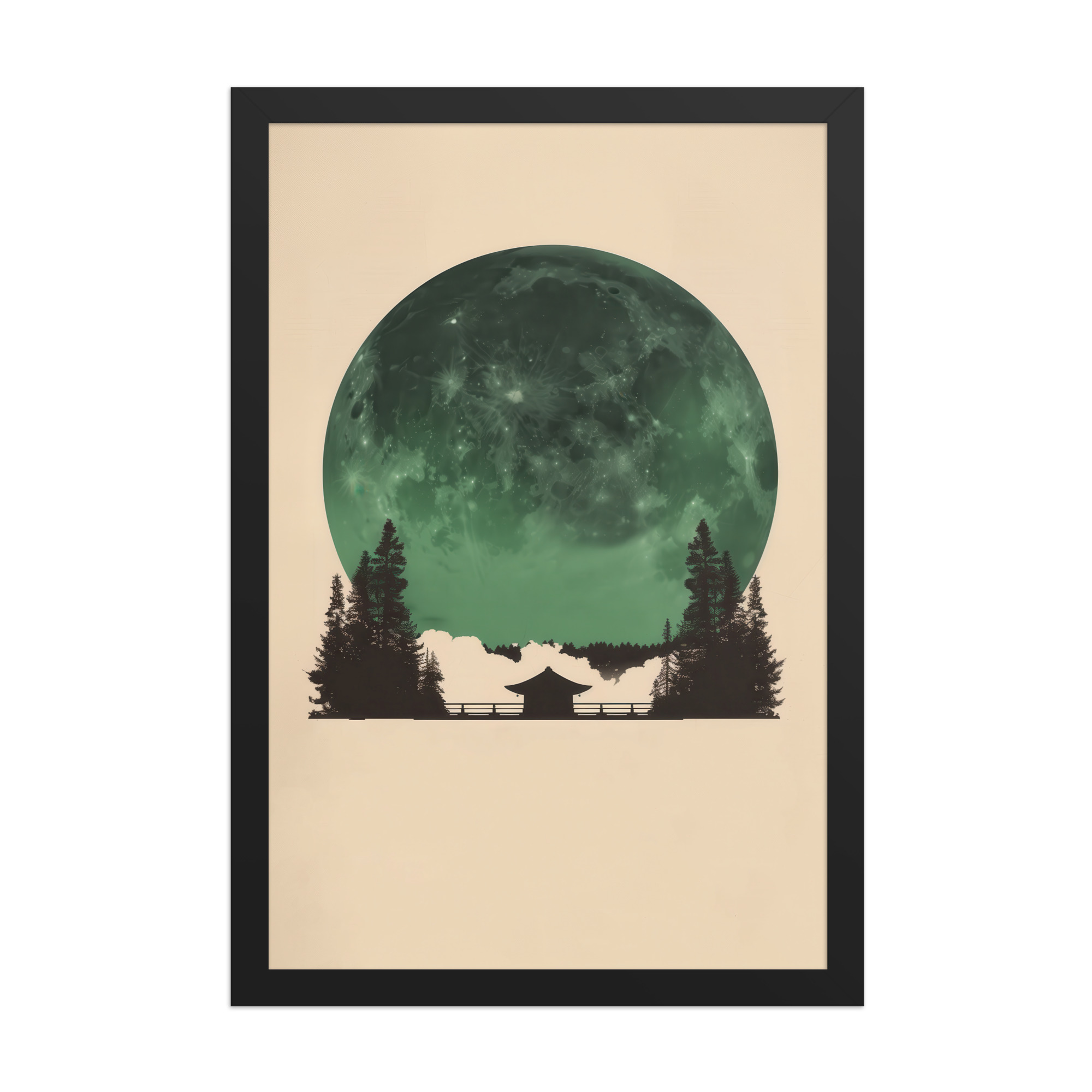 enhanced-matte-paper-framed-poster-in-black-12x18-front-68f9ff10e4007.jpg Emerald Moon Temple — Japandi Silhouette Wall Art — Framed Poster - Image 5