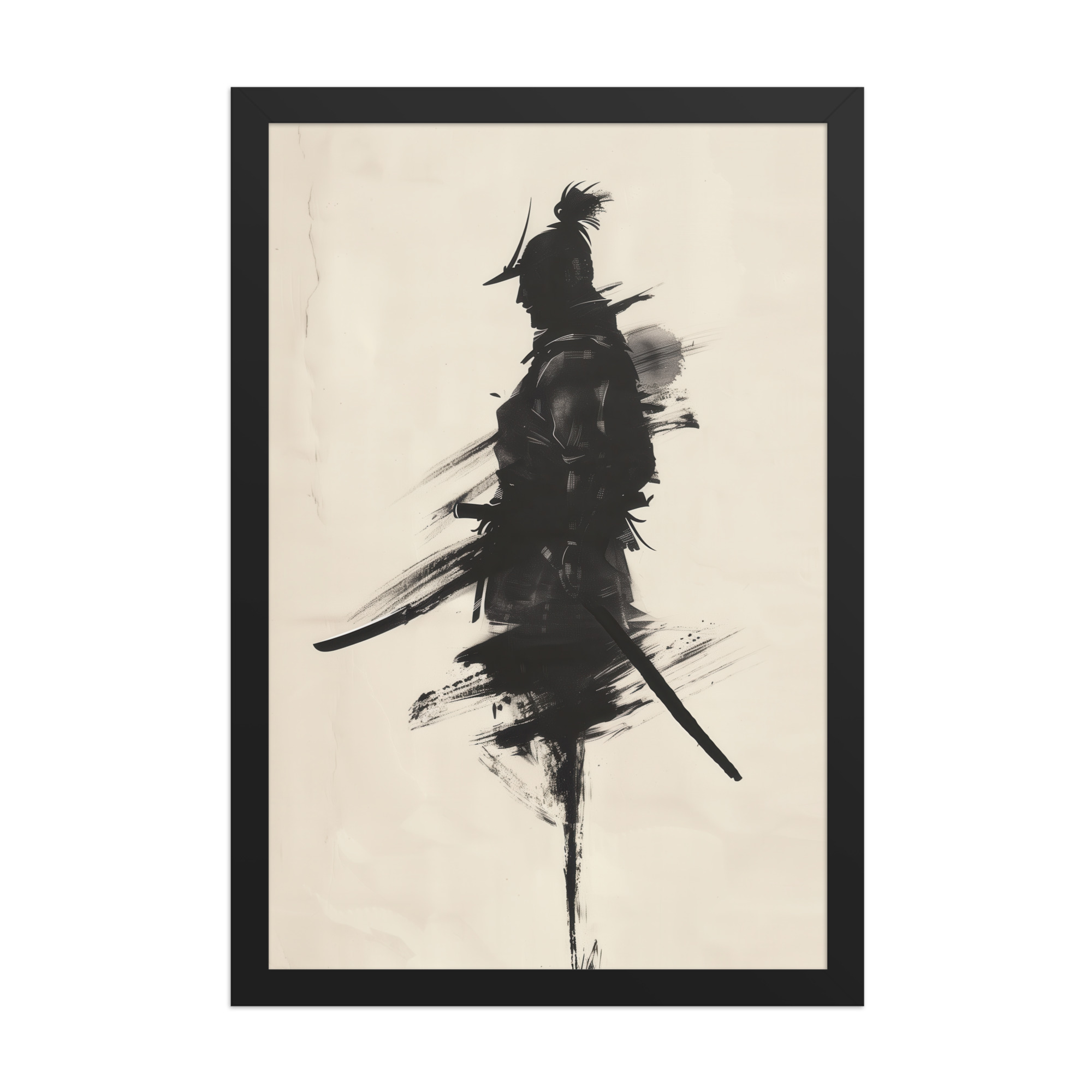 enhanced-matte-paper-framed-poster-in-black-12x18-front-68fa1703526fd.jpg Shadowed Warrior – Sumi-e Silhouette of a Lone Samurai Wall Decor – Framed Poster - Image 5