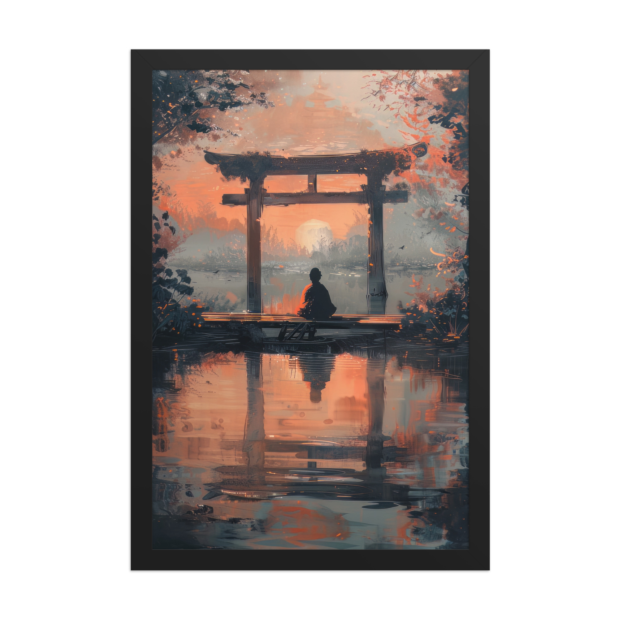 enhanced-matte-paper-framed-poster-in-black-12x18-front-68fa17ba82c9e.jpg Torii Reflections at Dusk – Evening Glow and Still Waters Wall Decor – Framed Poster - Image 5