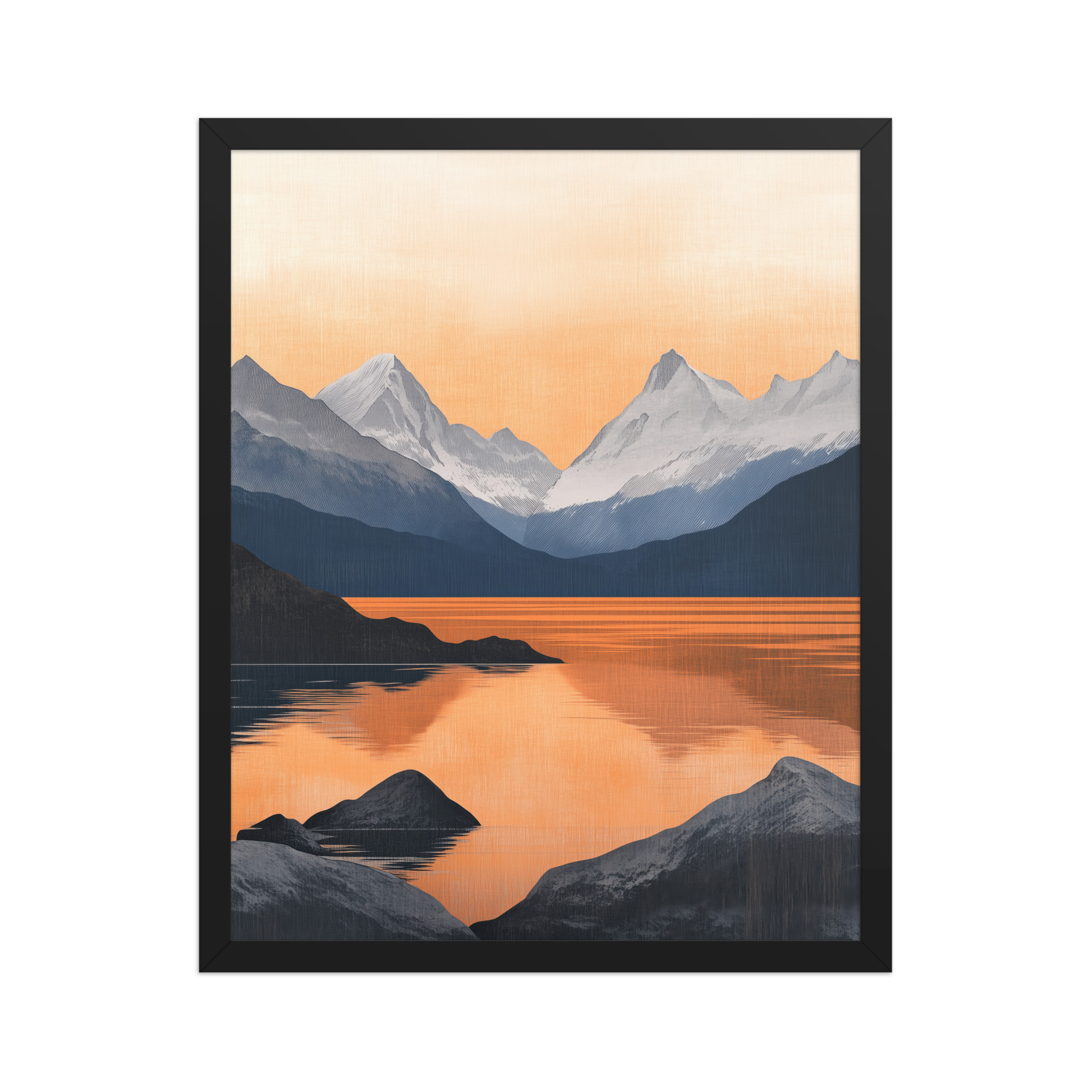 enhanced-matte-paper-framed-poster-in-black-16x20-front-68f87bd825dda.jpg Nordic Sunset Reflections — Serene Mountain Lake Panorama Landscape Wall Art — Framed Poster - Image 5