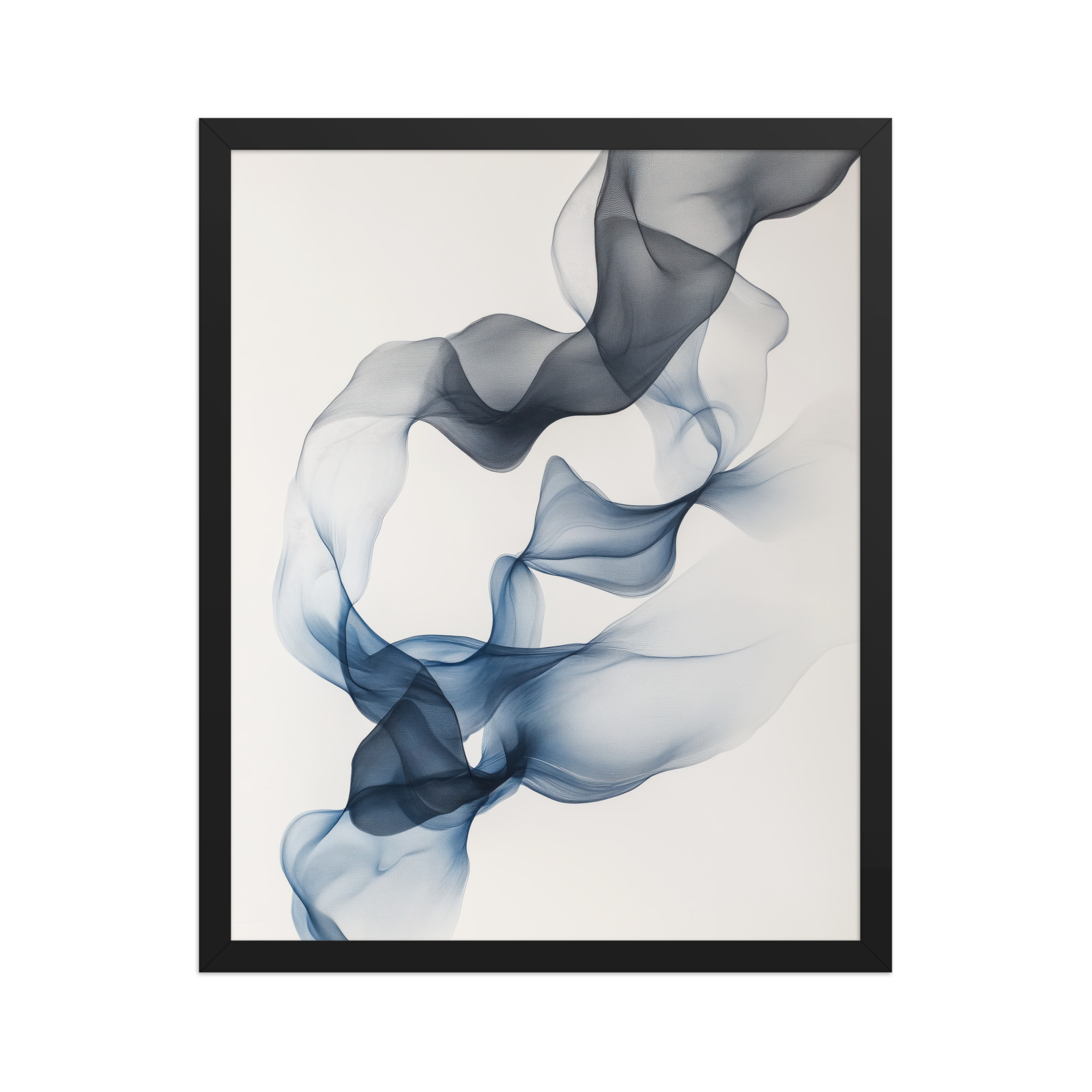 enhanced-matte-paper-framed-poster-in-black-16x20-front-68f890a75e959.jpg Ethereal Smoke Dance — Floating Blue-Grey Ribbon Abstract Wall Art — Framed Poster - Image 2