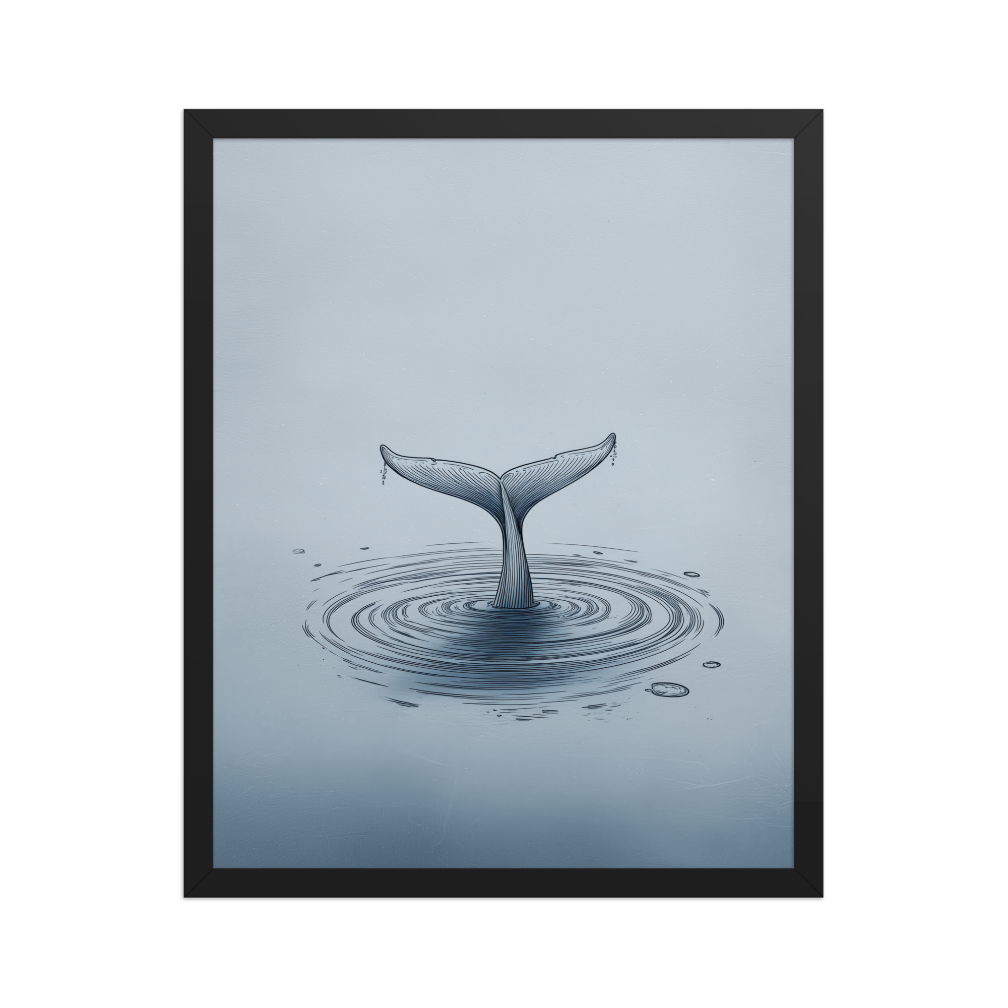 enhanced-matte-paper-framed-poster-in-black-16x20-front-68f8b841e186d.jpg Ripple Beneath – Whale Tail Surfacing Minimal Ocean Wall Art in Cool Blues — Framed Poster - Image 6