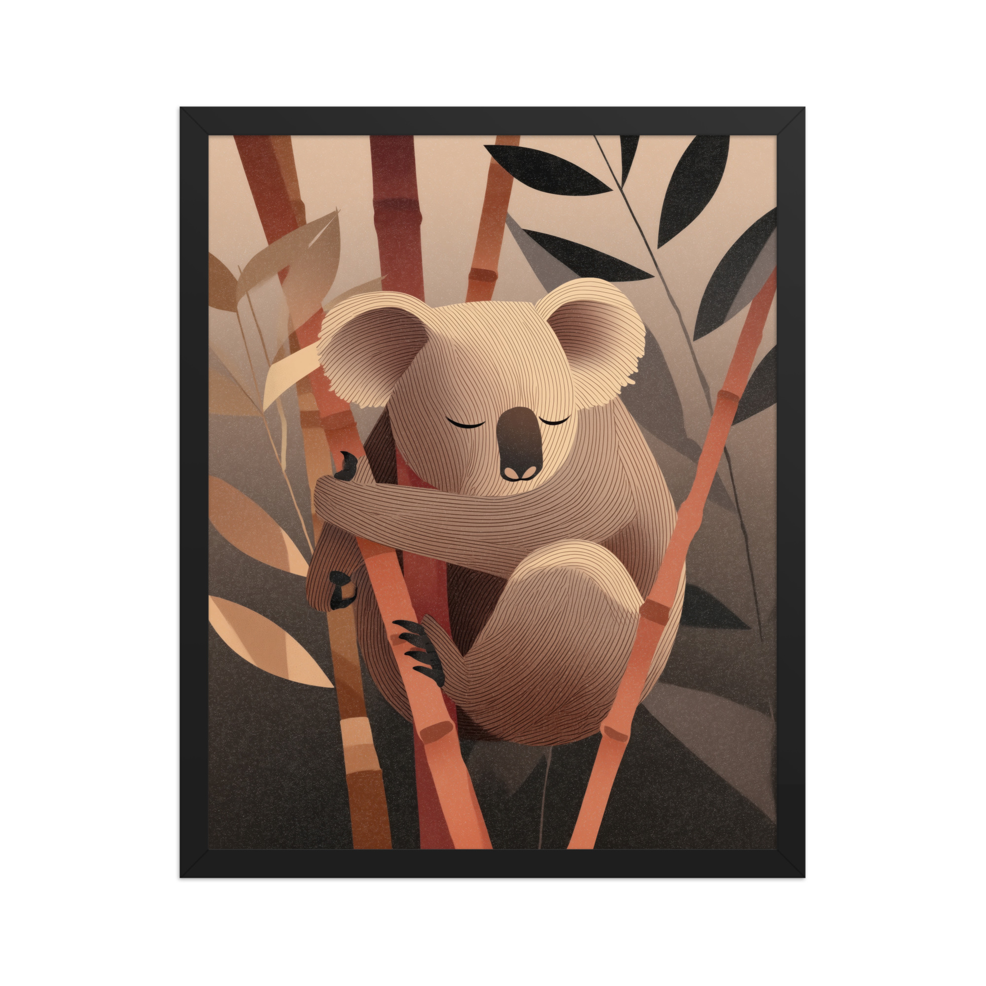enhanced-matte-paper-framed-poster-in-black-16x20-front-68f8be9645d19.jpg Koala Dreams in Bamboo — Minimal Sleeping Koala in Warm Tones Wall Decor — Framed Poster - Image 6