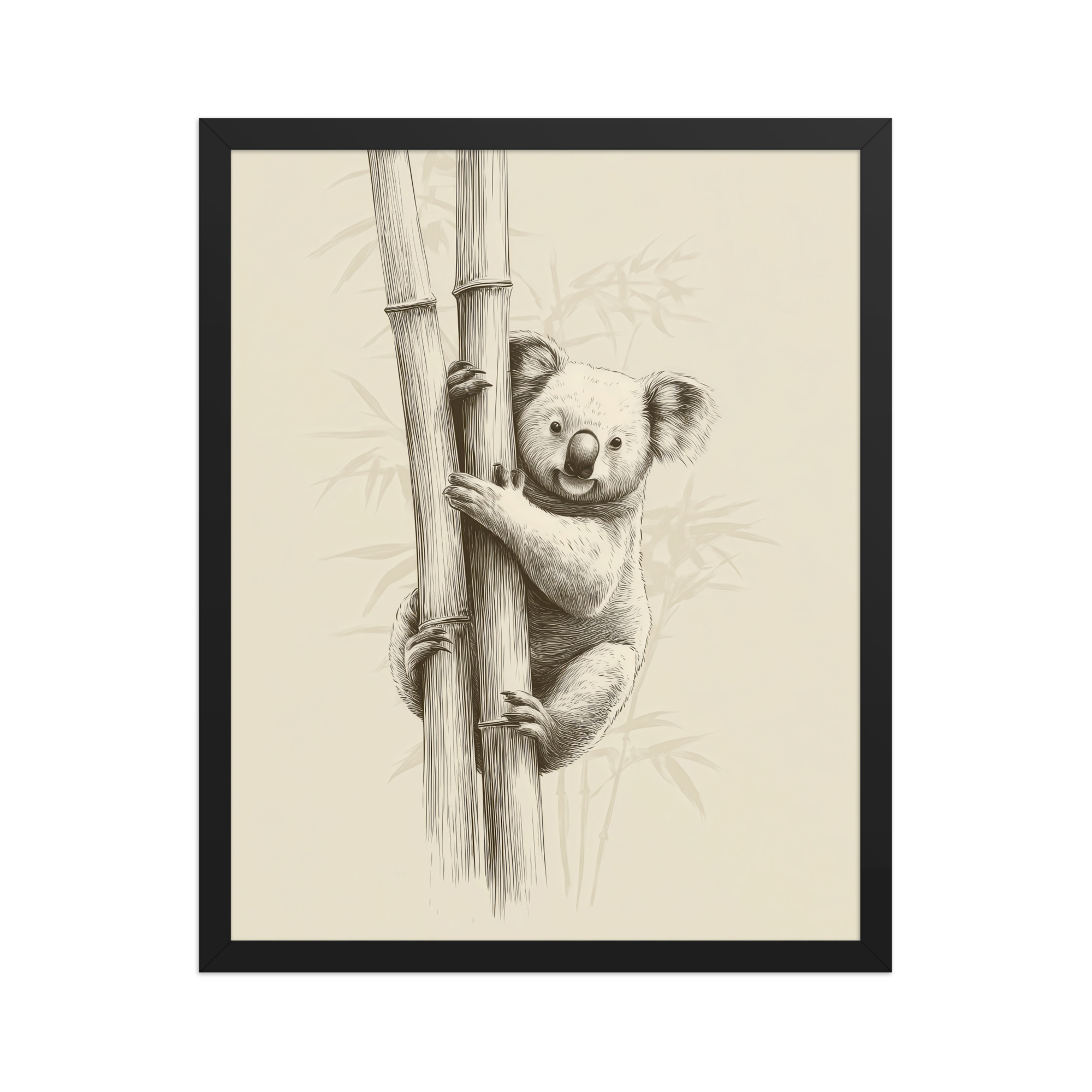 enhanced-matte-paper-framed-poster-in-black-16x20-front-68f8bef312033.jpg Koala Bamboo I — Koala Illustration in Warm Neutrals Wall Decor — Framed Poster - Image 6