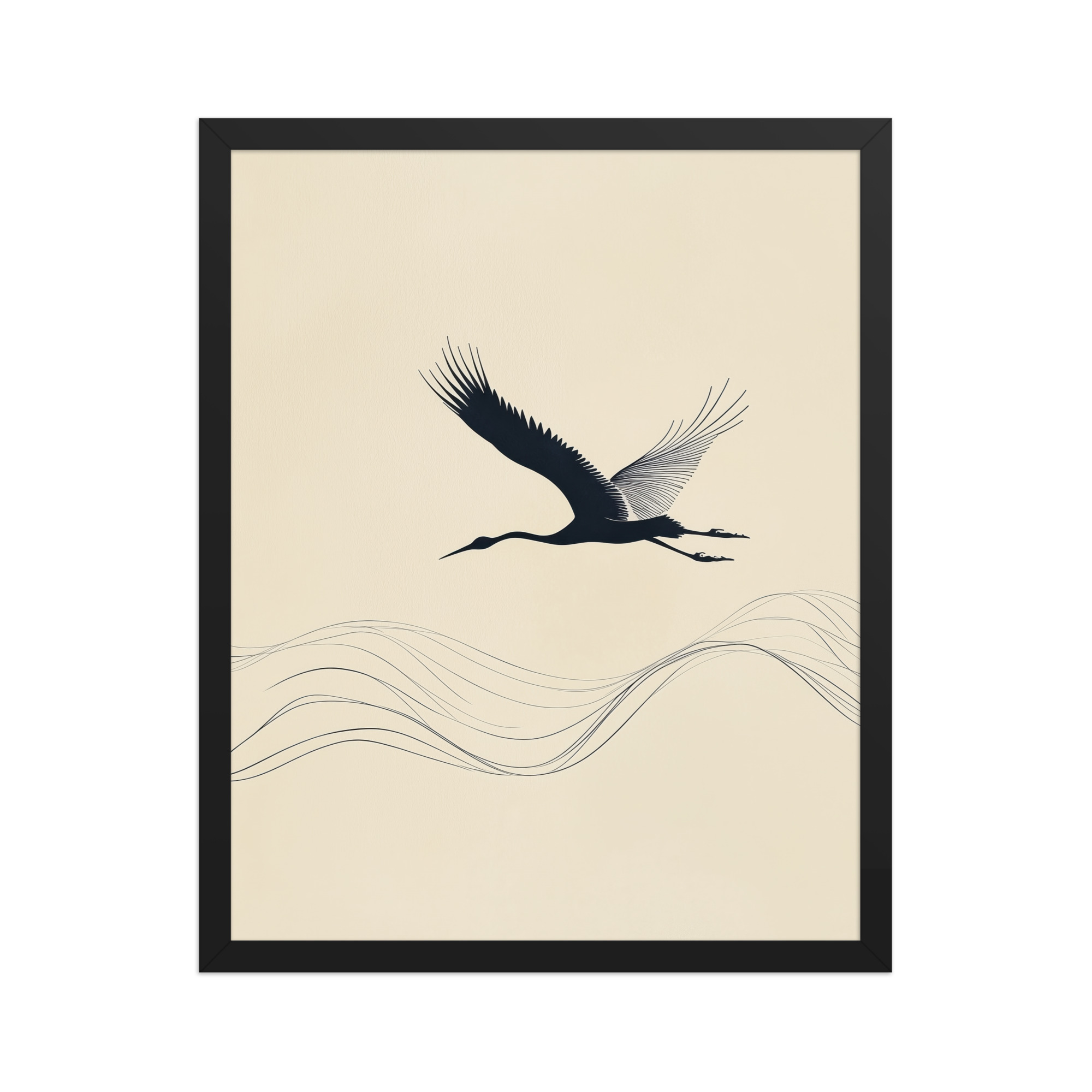 enhanced-matte-paper-framed-poster-in-black-16x20-front-68f8ffc050428.jpg Graceful Ascent — Minimal Crane Silhouette with Flowing Lines Wall Decor — Framed Poster - Image 6