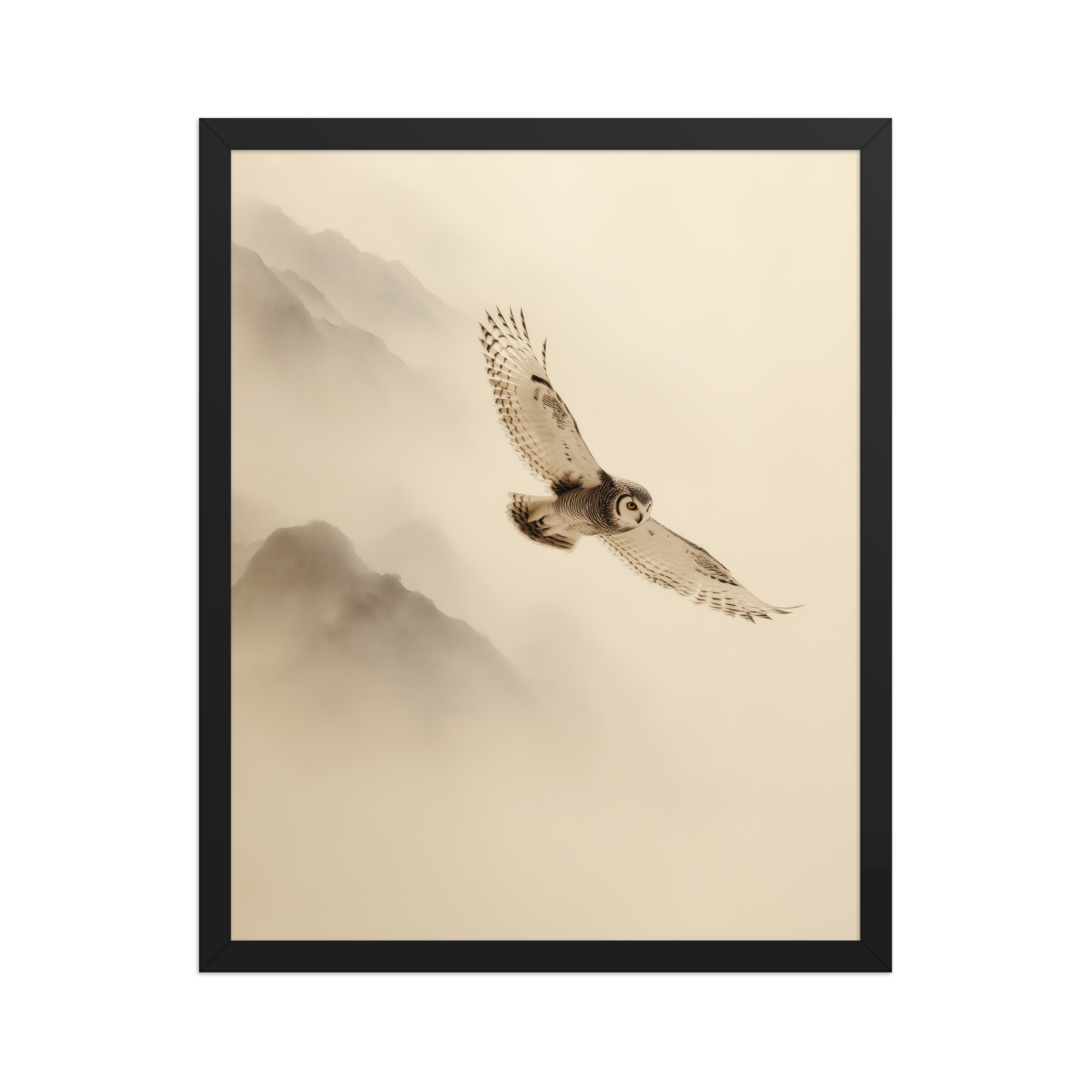 enhanced-matte-paper-framed-poster-in-black-16x20-front-68f904c80d7aa.jpg Flight Through Mist — Owl in Motion Wildlife Wall Art — Framed Poster - Image 5