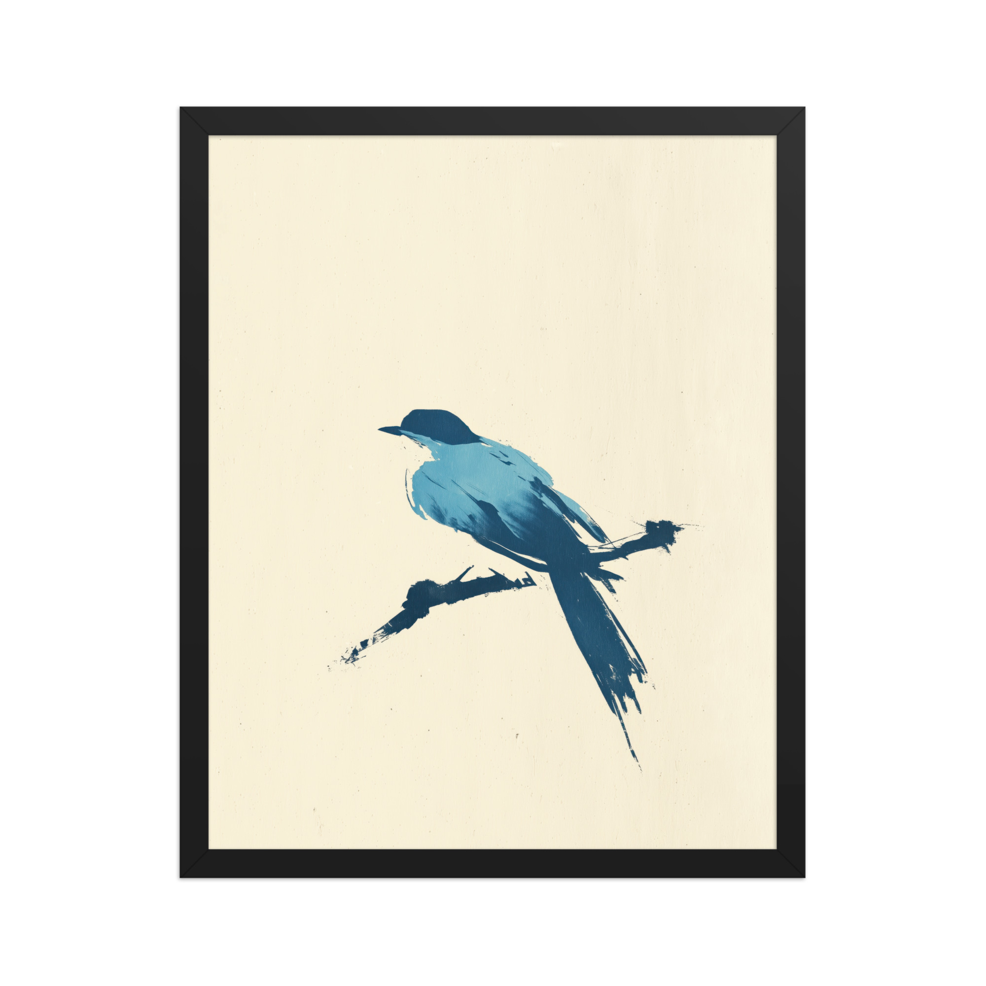 enhanced-matte-paper-framed-poster-in-black-16x20-front-68f906d591c35.jpg Bluebird Perch — Minimal Brush Bird on Branch Wall Decor — Framed Poster - Image 6