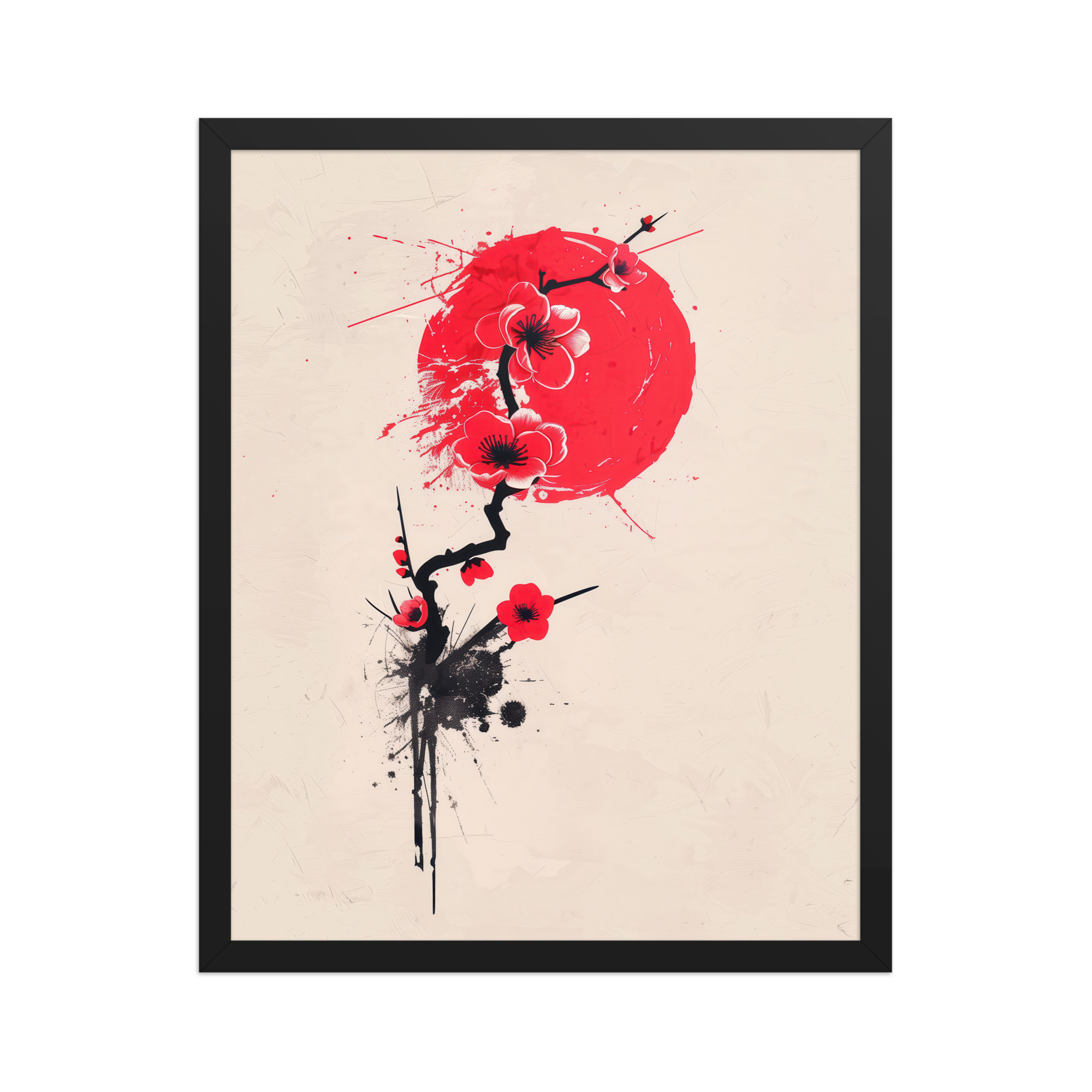 enhanced-matte-paper-framed-poster-in-black-16x20-front-68f91b7047984.jpg Crimson Blossoms — Calligraphy Cherry Branch Japandi Wall Art — Framed Poster - Image 6