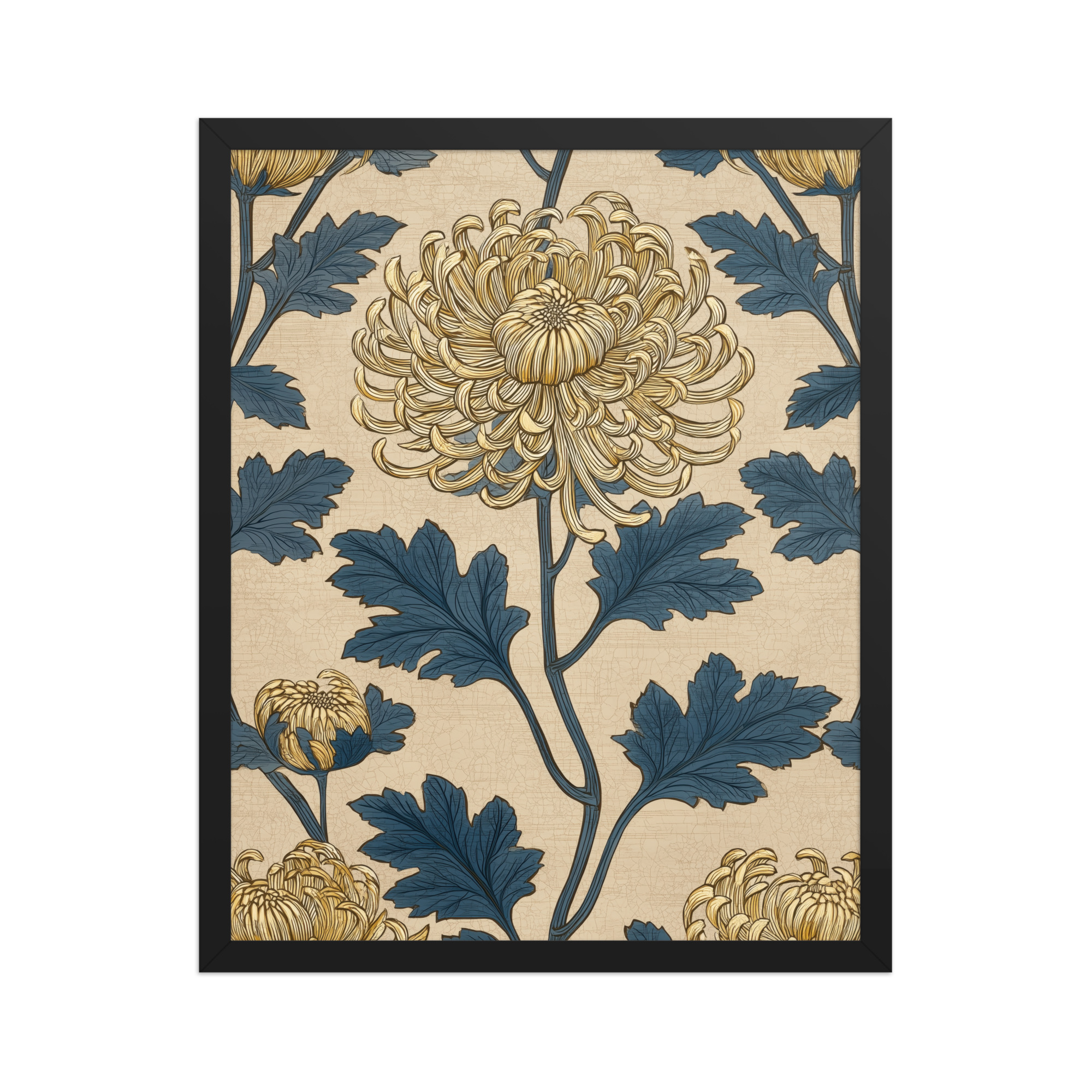 enhanced-matte-paper-framed-poster-in-black-16x20-front-68f91ec473451.jpg Golden Chrysanthemum — Blue & Gold Botanical Wall Decor — Framed Poster - Image 6