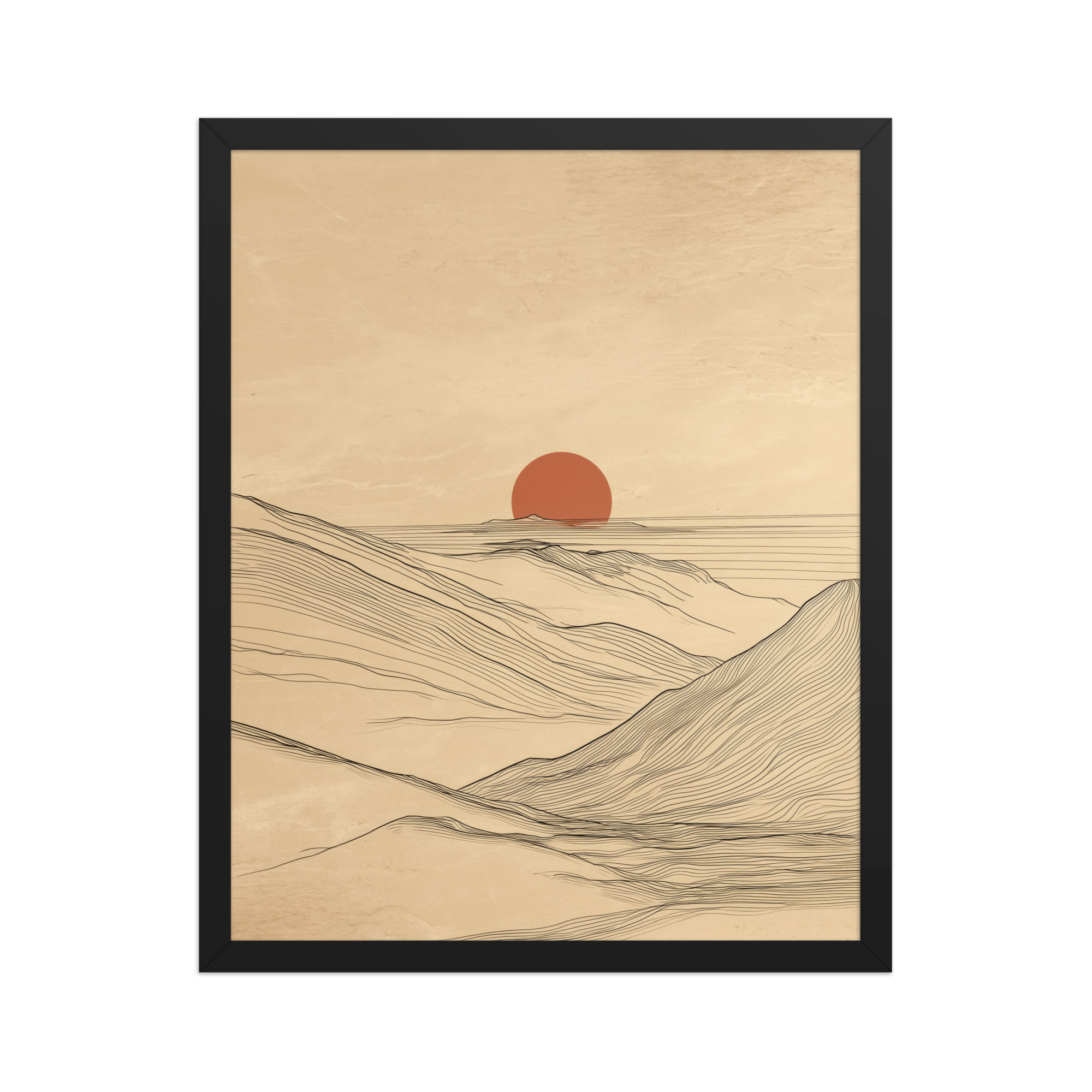 enhanced-matte-paper-framed-poster-in-black-16x20-front-68f9c56b9fb76.jpg Desert Horizon — Japandi Desert Line Landscape Wall Art — Framed Poster - Image 4