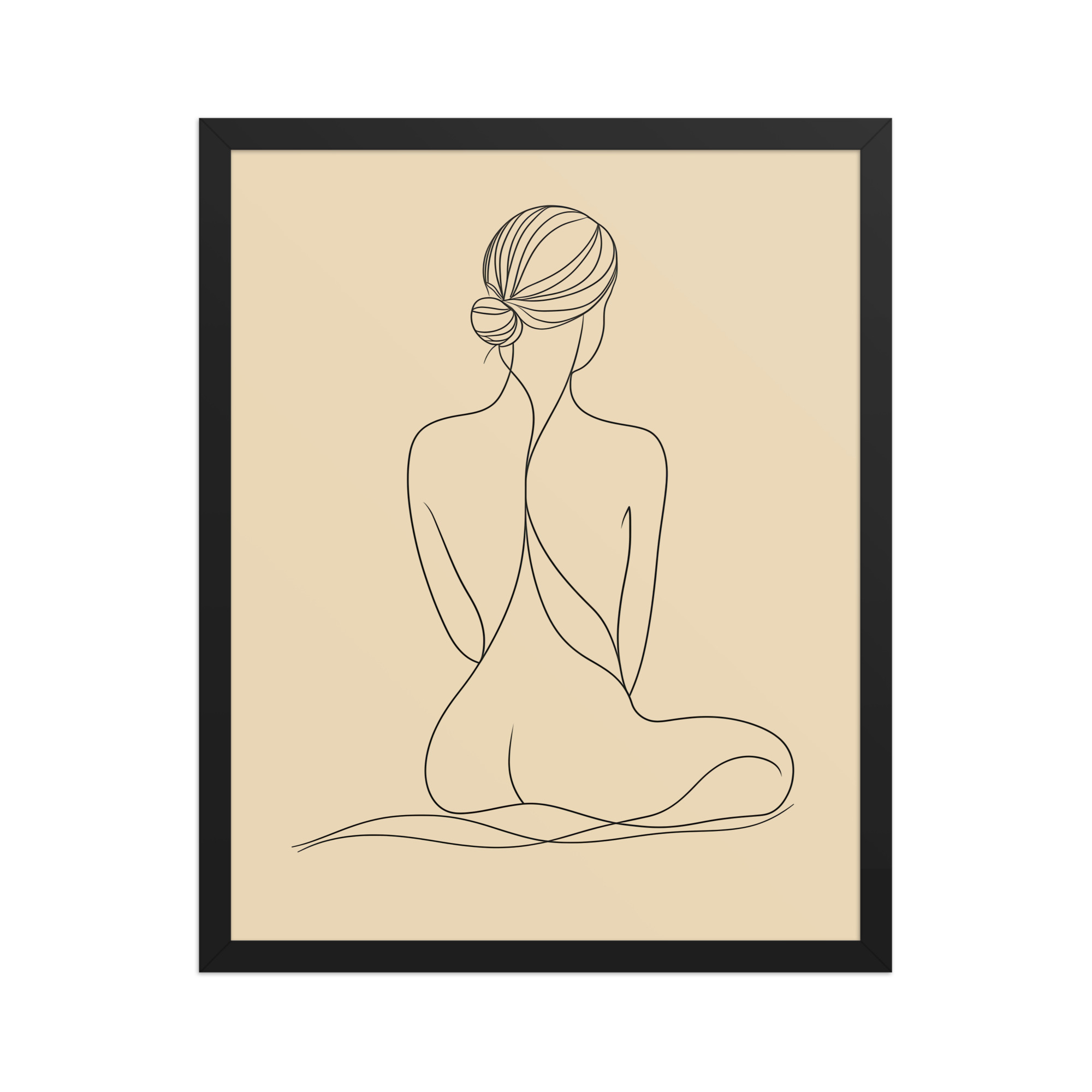 enhanced-matte-paper-framed-poster-in-black-16x20-front-68f9c8d4da654.jpg Seated Elegance On Knees — Minimalist Figure Line Wall Art — Framed Poster - Image 3