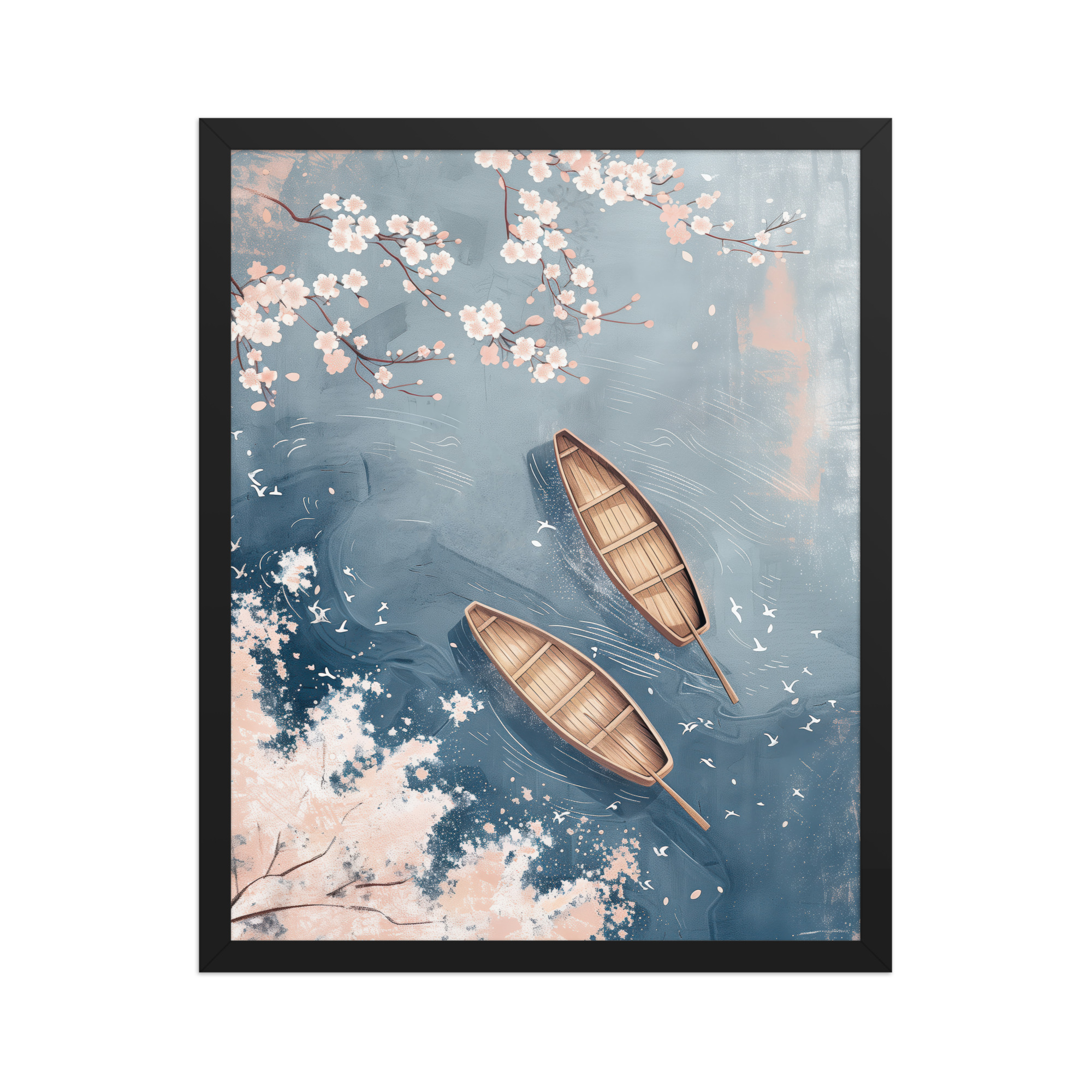 enhanced-matte-paper-framed-poster-in-black-16x20-front-68f9cb8acc62c.jpg Cherry Blossom Drifting — Sakura River Landscape Wall Art — Framed Poster - Image 4