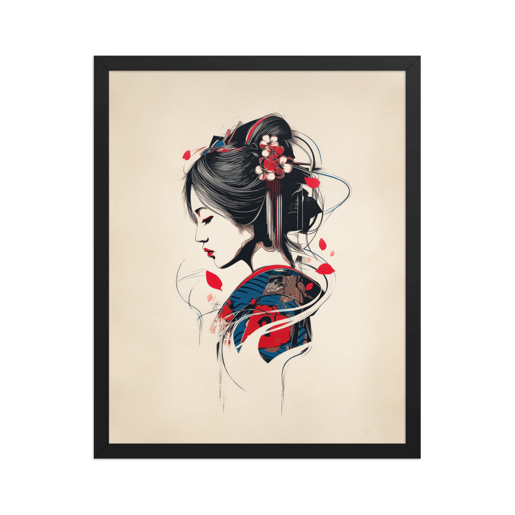 enhanced-matte-paper-framed-poster-in-black-16x20-front-68f9cc114408a.jpg Petals of Silence — Ukiyo-e Inspired Geisha Illustration Wall Art — Framed Poster - Image 6