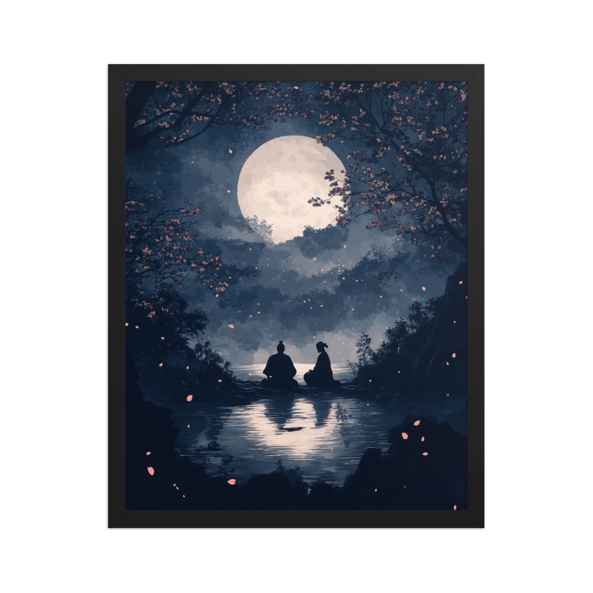 enhanced-matte-paper-framed-poster-in-black-16x20-front-68f9ce45de0fd.jpg Midnight Reflections — Moonlit Lake Sakura Wall Art — Framed Poster - Image 5