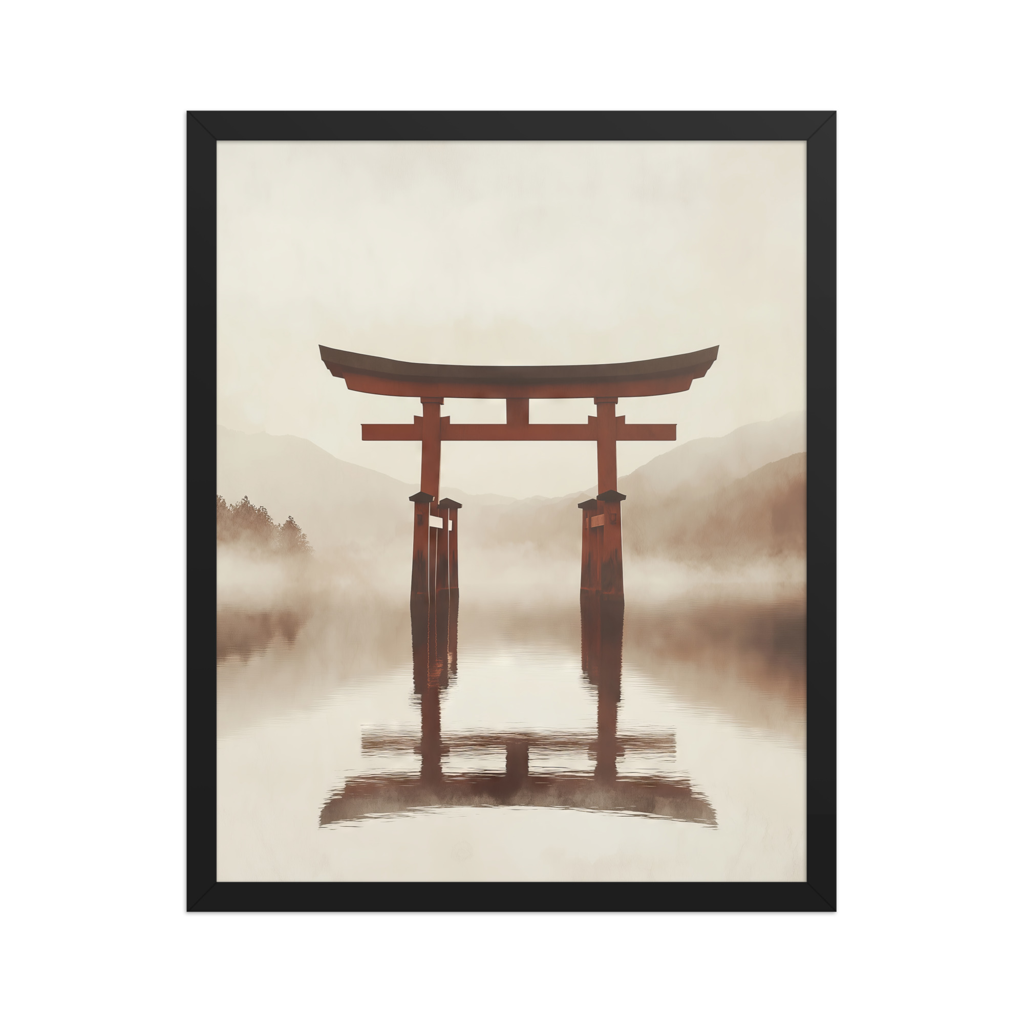 enhanced-matte-paper-framed-poster-in-black-16x20-front-68f9cfe67101b.jpg Torii Reflections — Minimal Misty Lake Wall Art — Framed Poster - Image 6