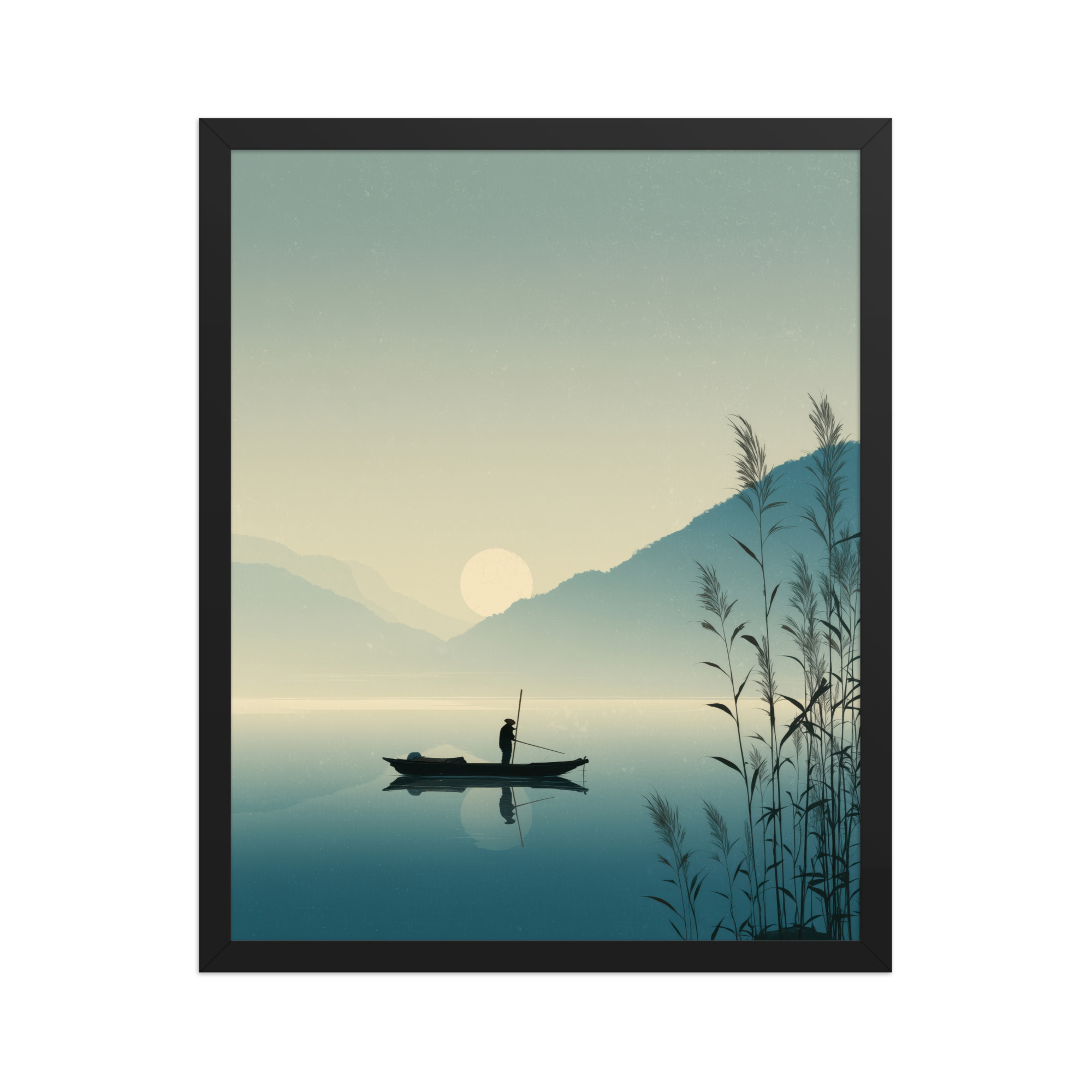 enhanced-matte-paper-framed-poster-in-black-16x20-front-68f9d00576191.jpg Twilight Fisherman — Zen Lake Landscape Wall Art — Framed Poster - Image 3