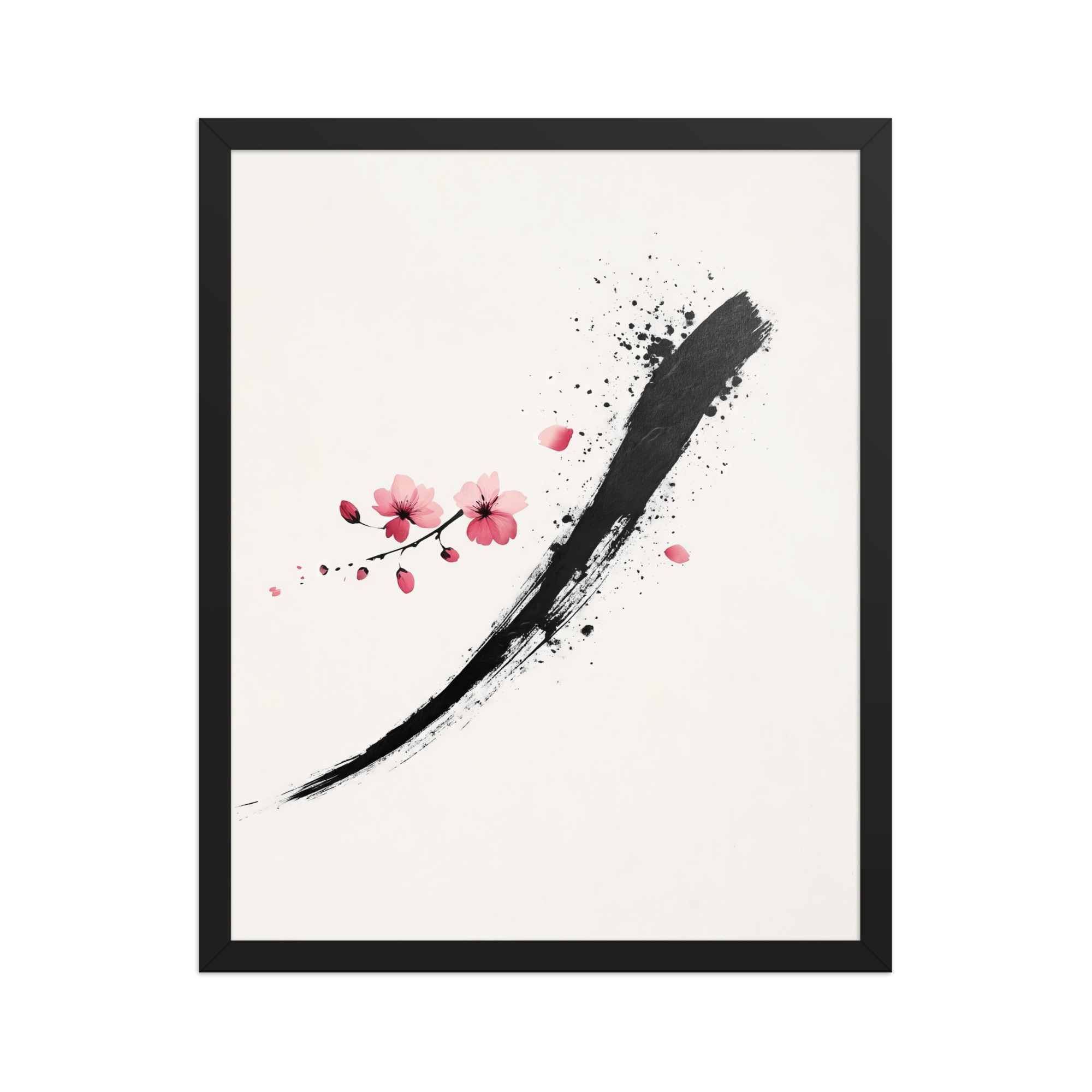 enhanced-matte-paper-framed-poster-in-black-16x20-front-68f9d16193bc2.jpg Zen Blossom Stroke — Minimal Cherry Blossom Sumi-e Brush Wall Art — Framed Poster - Image 4