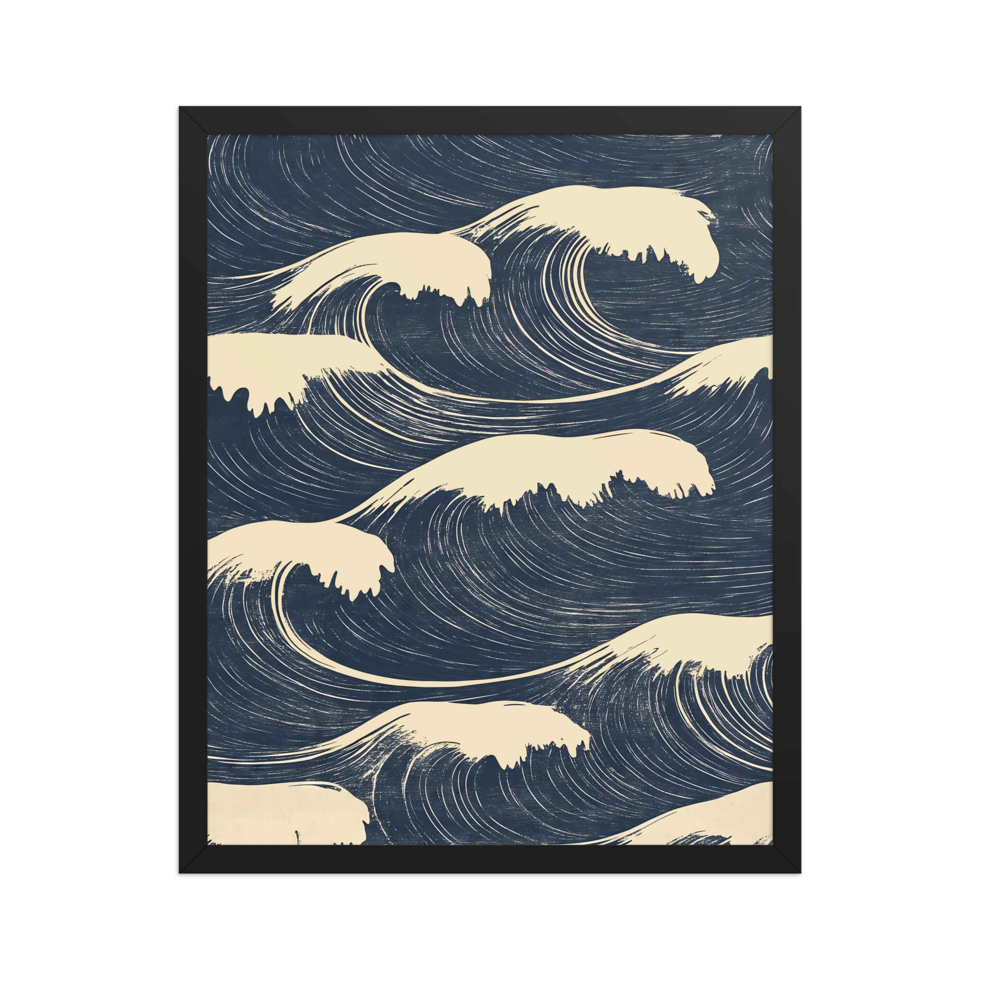 enhanced-matte-paper-framed-poster-in-black-16x20-front-68f9f16a70562.jpg Edo Waves – Bold Indigo Ukiyo-e Ocean Pattern Wall Art – Framed Poster - Image 5