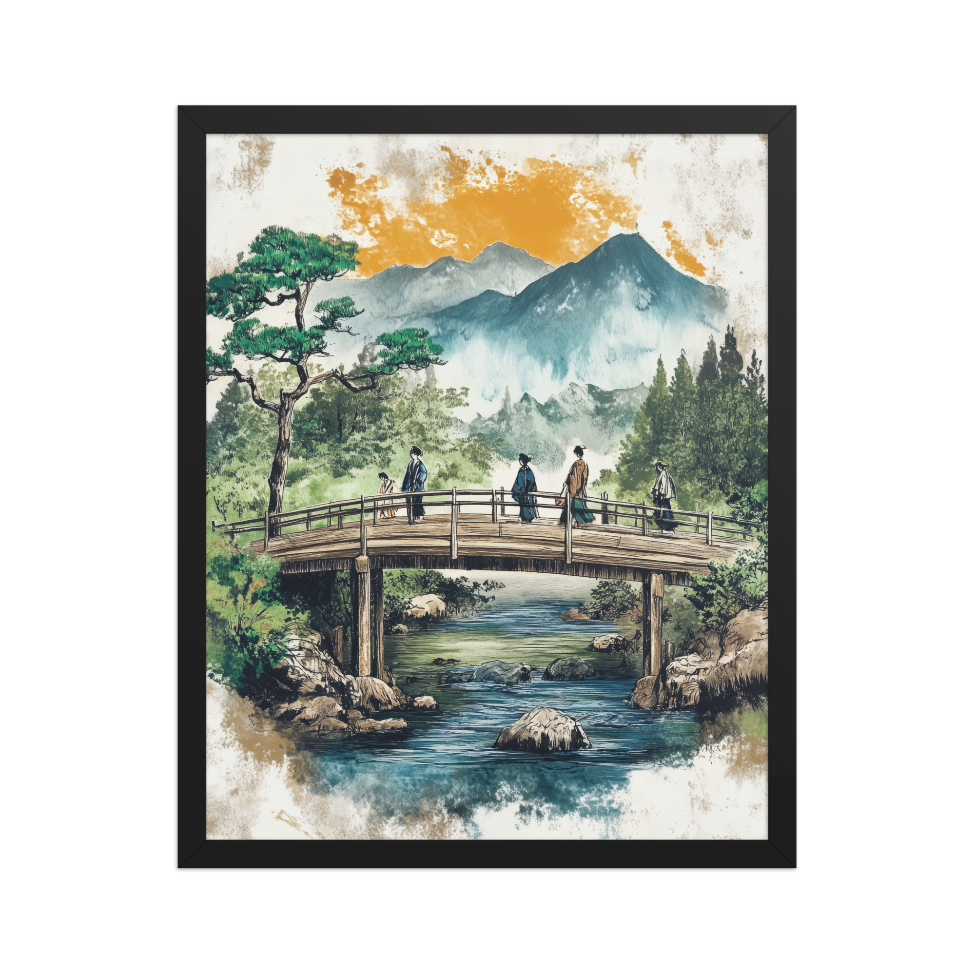 enhanced-matte-paper-framed-poster-in-black-16x20-front-68f9f203795e4.jpg Bridge to the Highlands – Ukiyo-e Mountain Bridge Wall Art – Framed Poster - Image 5