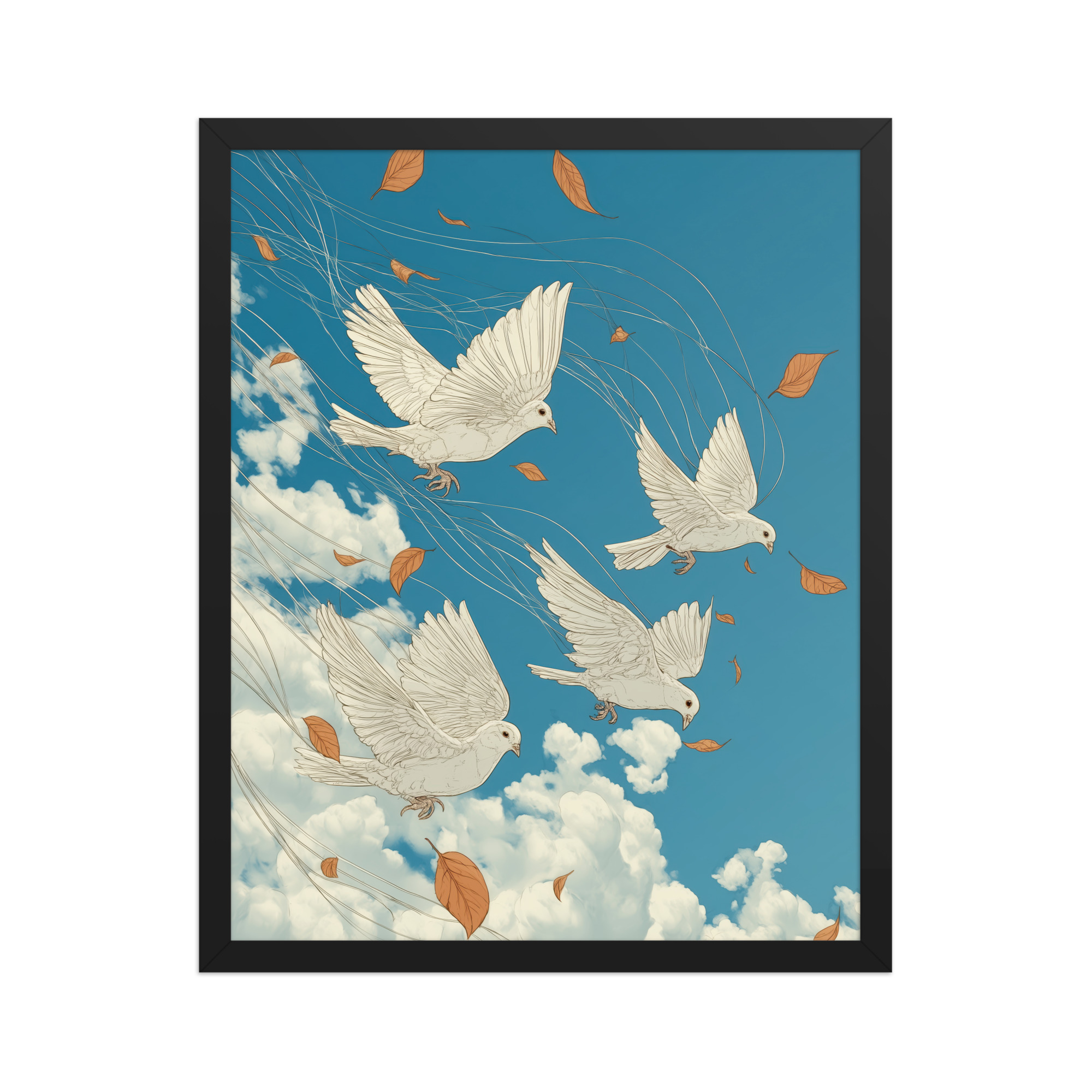 enhanced-matte-paper-framed-poster-in-black-16x20-front-68f9f7504e7d4.jpg White Doves in Wind (Hokusai) – Autumn Leaves in Flight Ukiyo-e Wall Decor – Framed Poster - Image 4