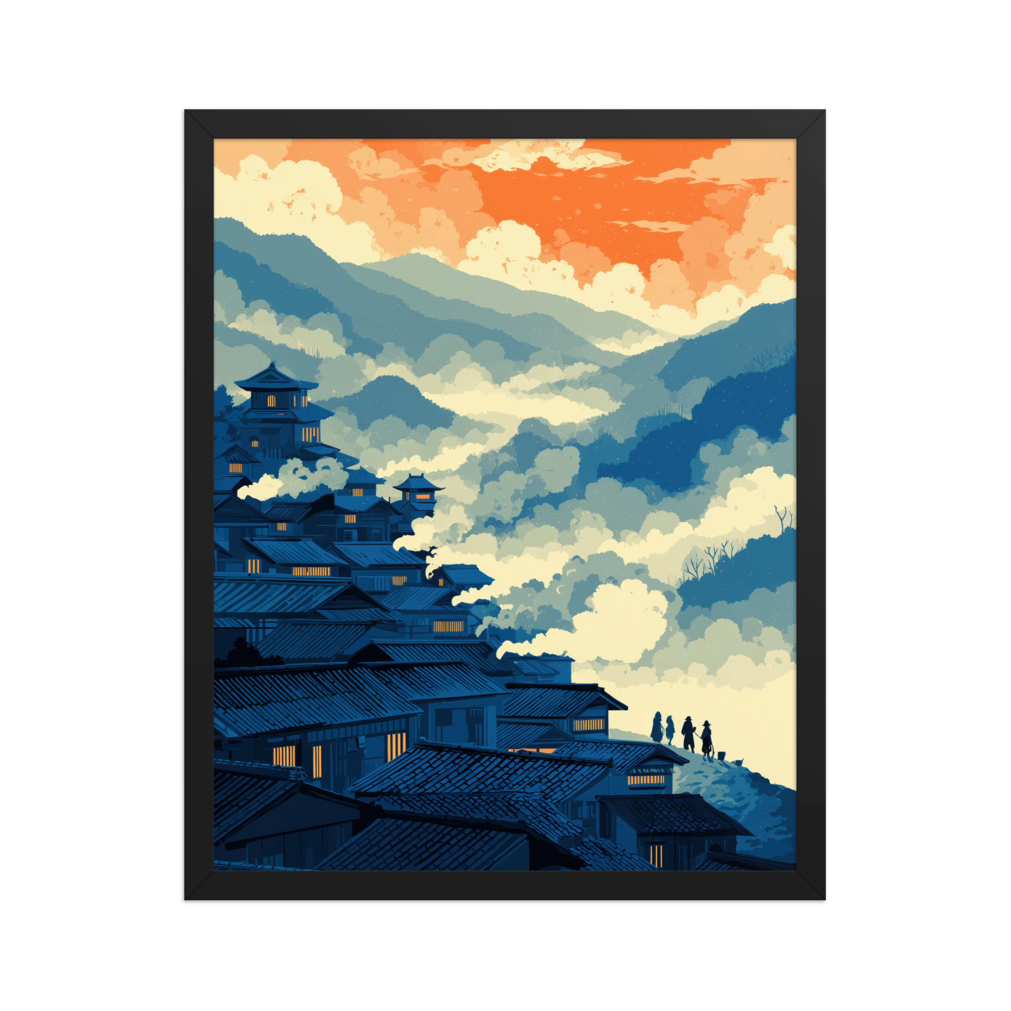enhanced-matte-paper-framed-poster-in-black-16x20-front-68f9f80710b37.jpg Twilight Over Hillside Village – Ukiyo-e Wall Art Print – Framed Poster - Image 5