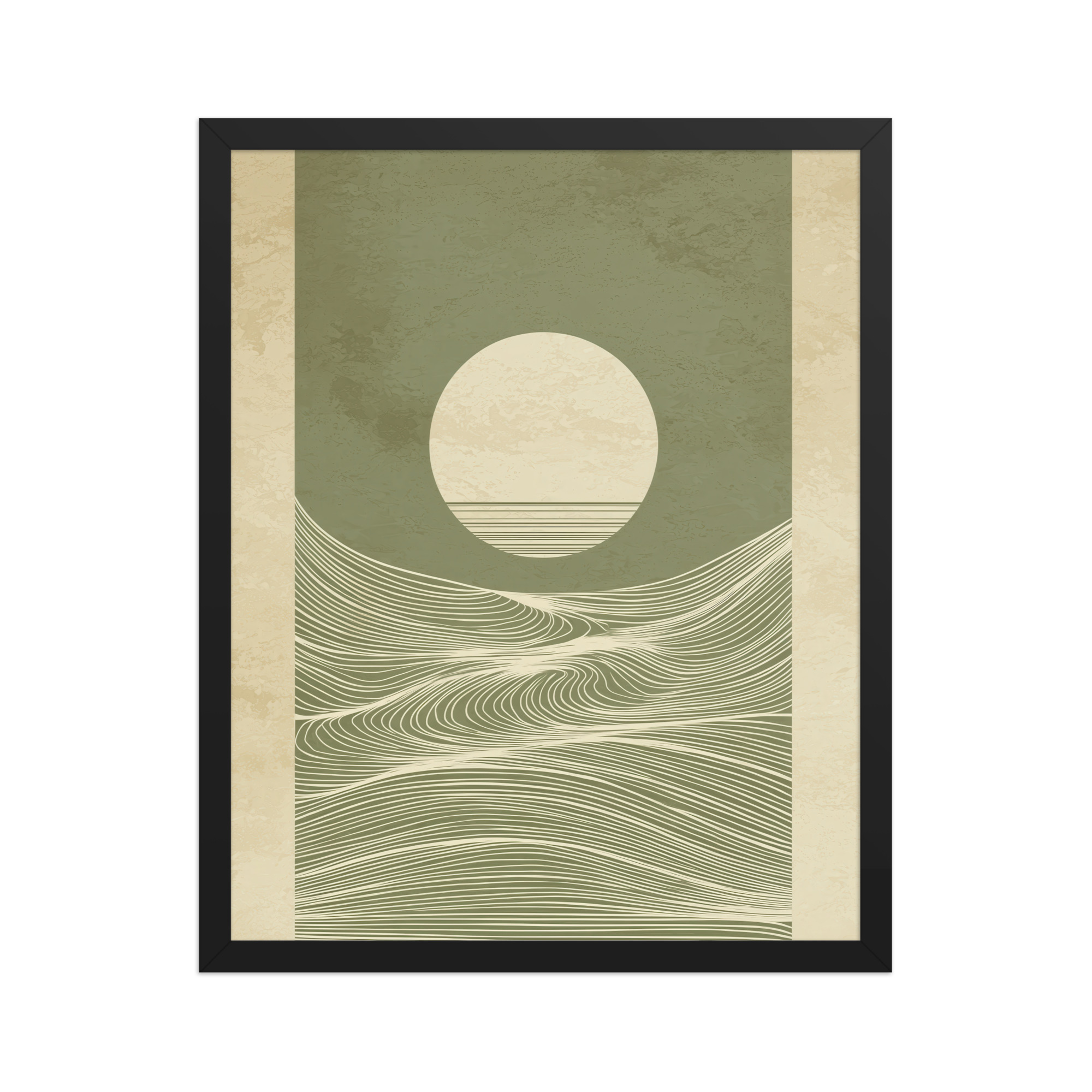 enhanced-matte-paper-framed-poster-in-black-16x20-front-68f9f967057a3.jpg Calm Currents and Rising Light — Minimalist Sun With Landscape Lines Wall Art — Framed Poster - Image 5