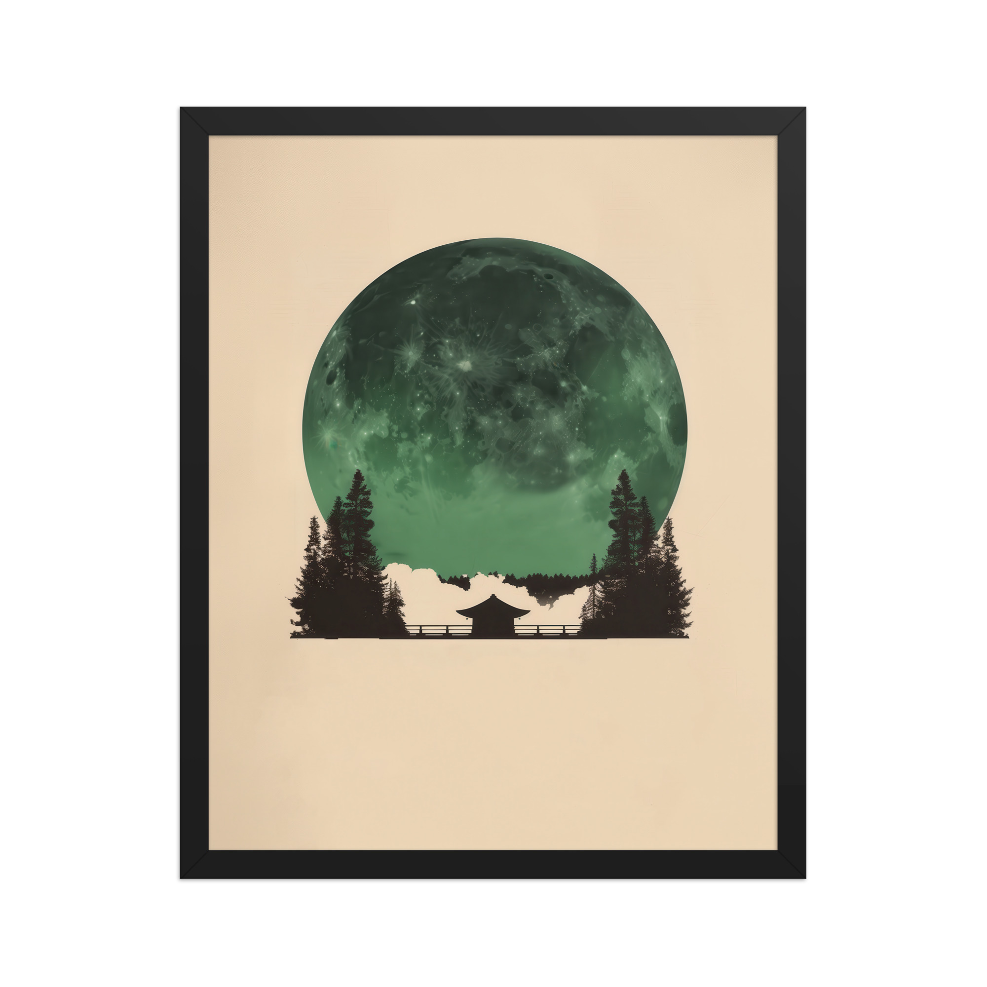 enhanced-matte-paper-framed-poster-in-black-16x20-front-68f9ff10e40fc.jpg Emerald Moon Temple — Japandi Silhouette Wall Art — Framed Poster - Image 6