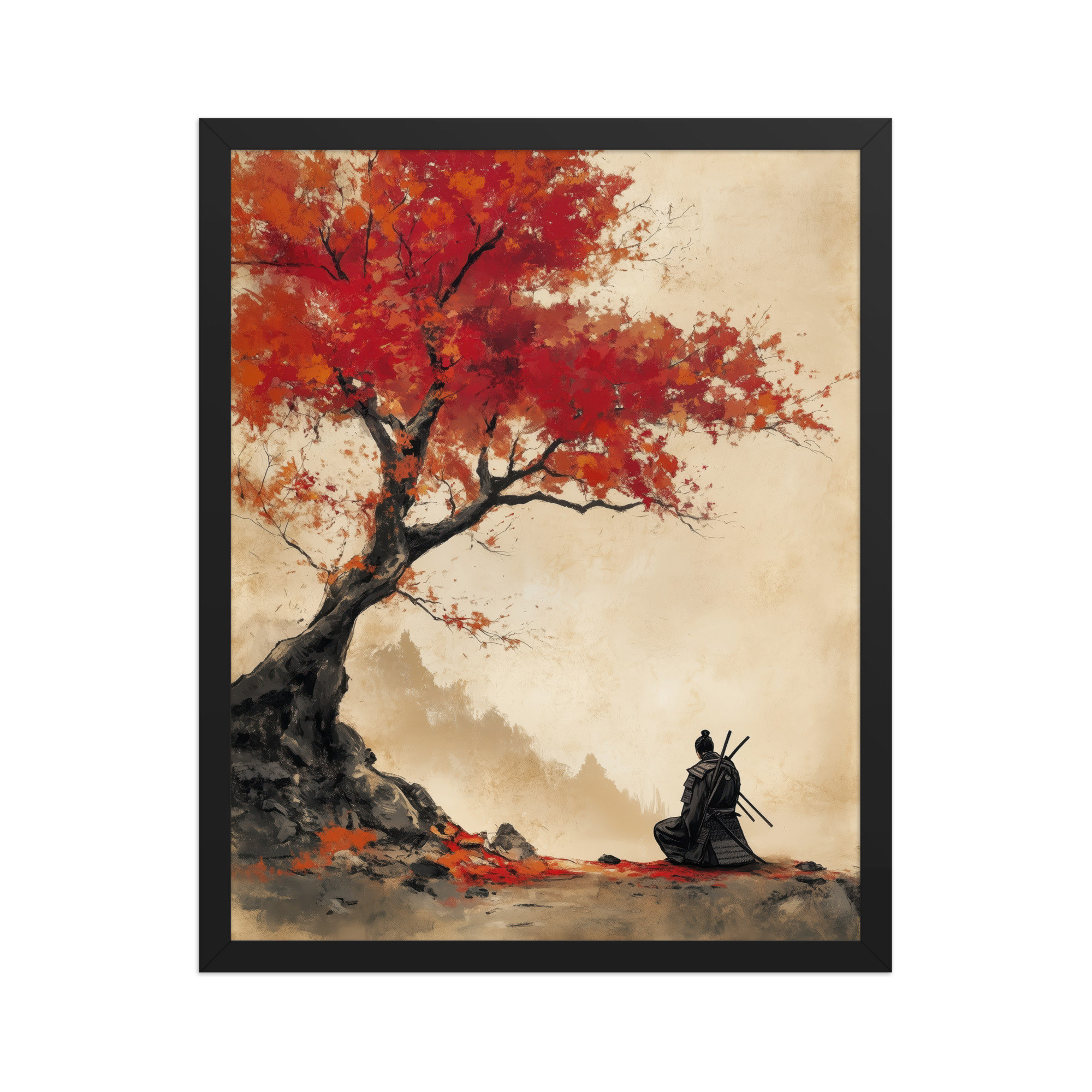 enhanced-matte-paper-framed-poster-in-black-16x20-front-68fa16a6dbd8f.jpg Autumn Warrior – Samurai Beneath Crimson Maple Leaves Wall Decor – Framed Poster - Image 4