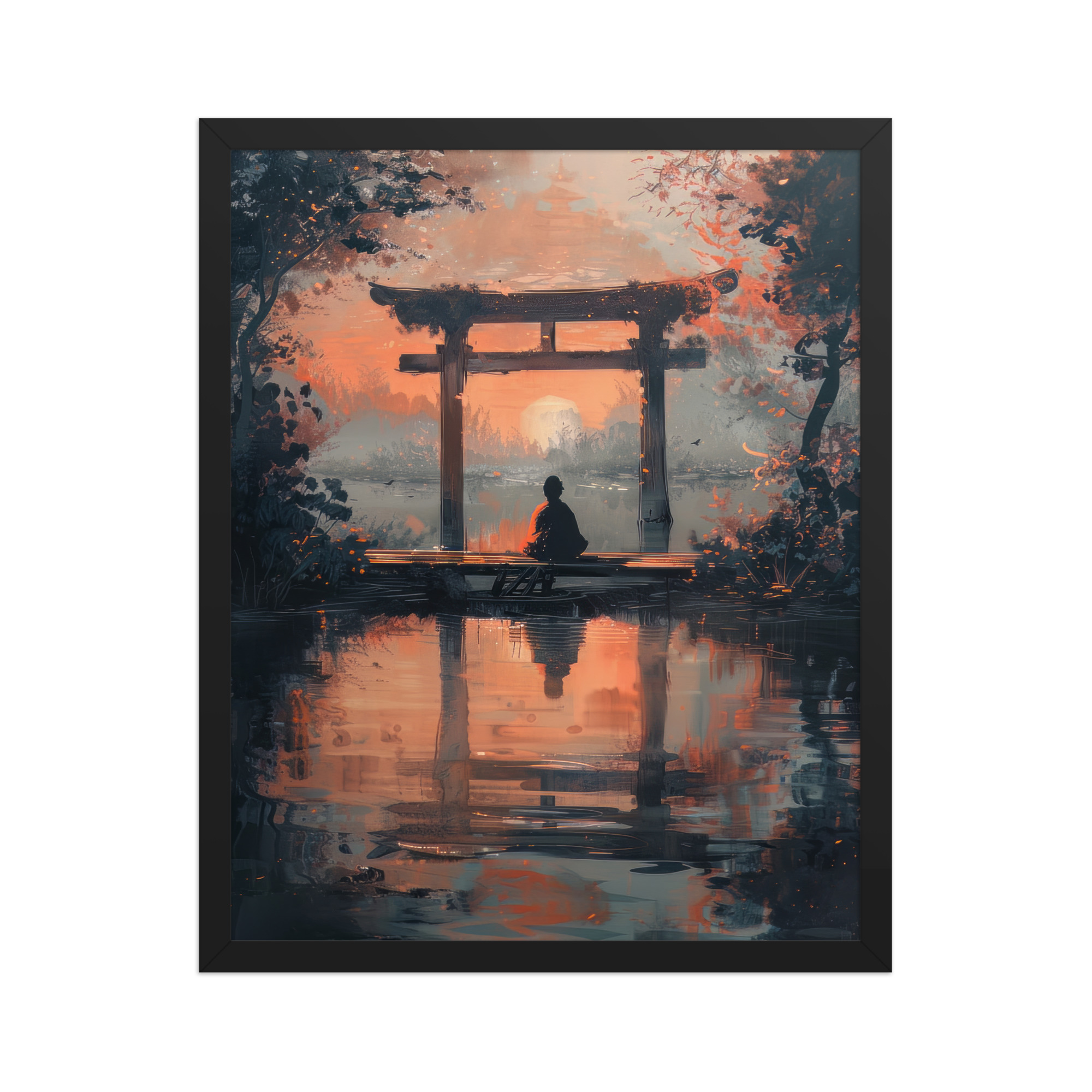 enhanced-matte-paper-framed-poster-in-black-16x20-front-68fa17ba82d36.jpg Torii Reflections at Dusk – Evening Glow and Still Waters Wall Decor – Framed Poster - Image 6
