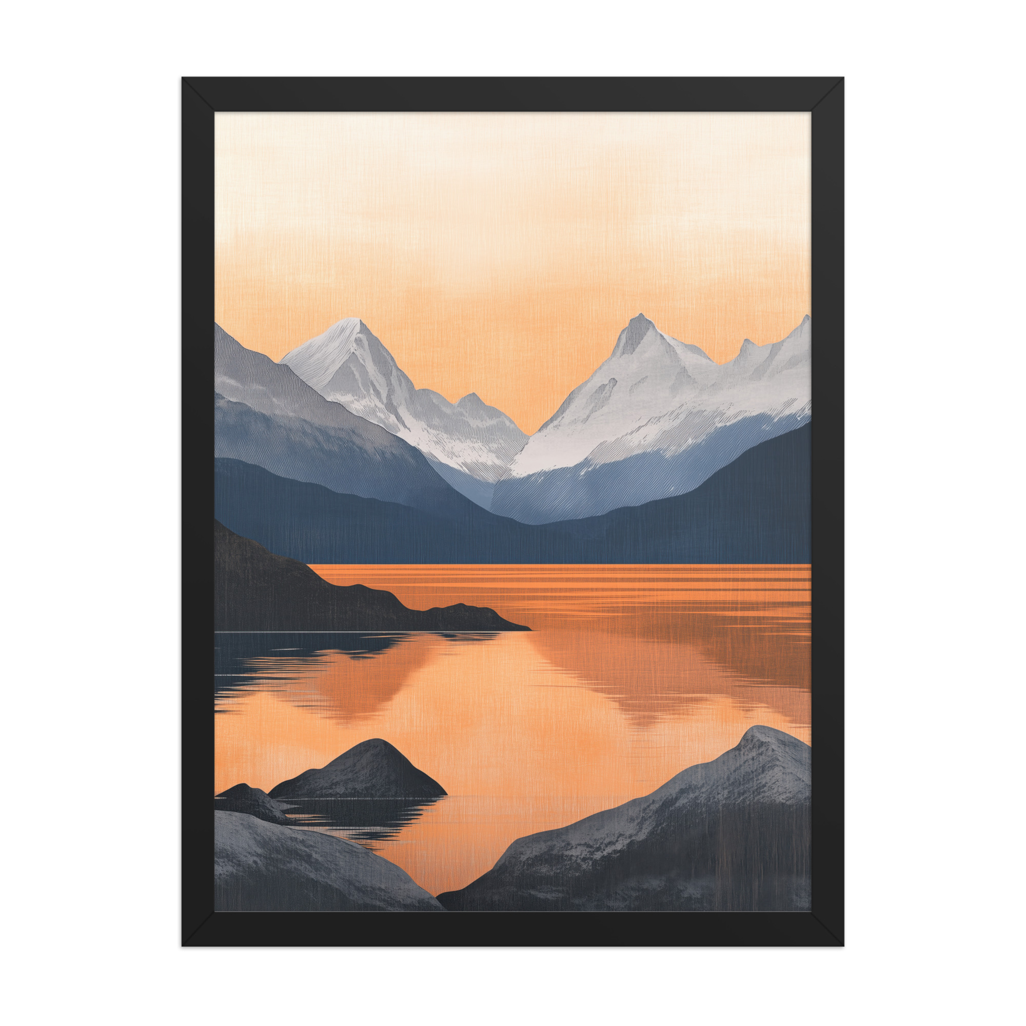 enhanced-matte-paper-framed-poster-in-black-18x24-front-68f87bd825ee7.jpg Nordic Sunset Reflections — Serene Mountain Lake Panorama Landscape Wall Art — Framed Poster - Image 6