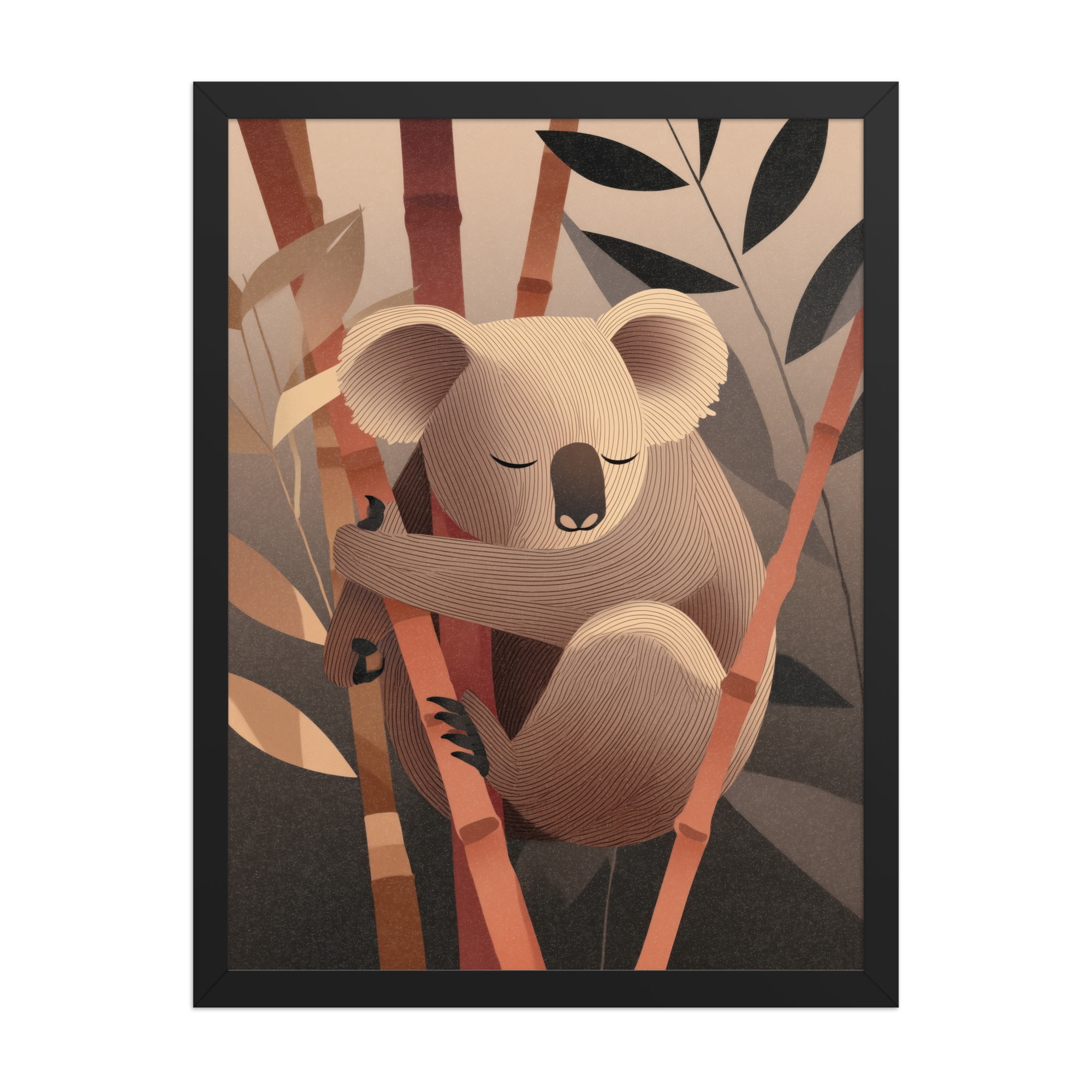 enhanced-matte-paper-framed-poster-in-black-18x24-front-68f8be9645daf.jpg Koala Dreams in Bamboo — Minimal Sleeping Koala in Warm Tones Wall Decor — Framed Poster - Image 7